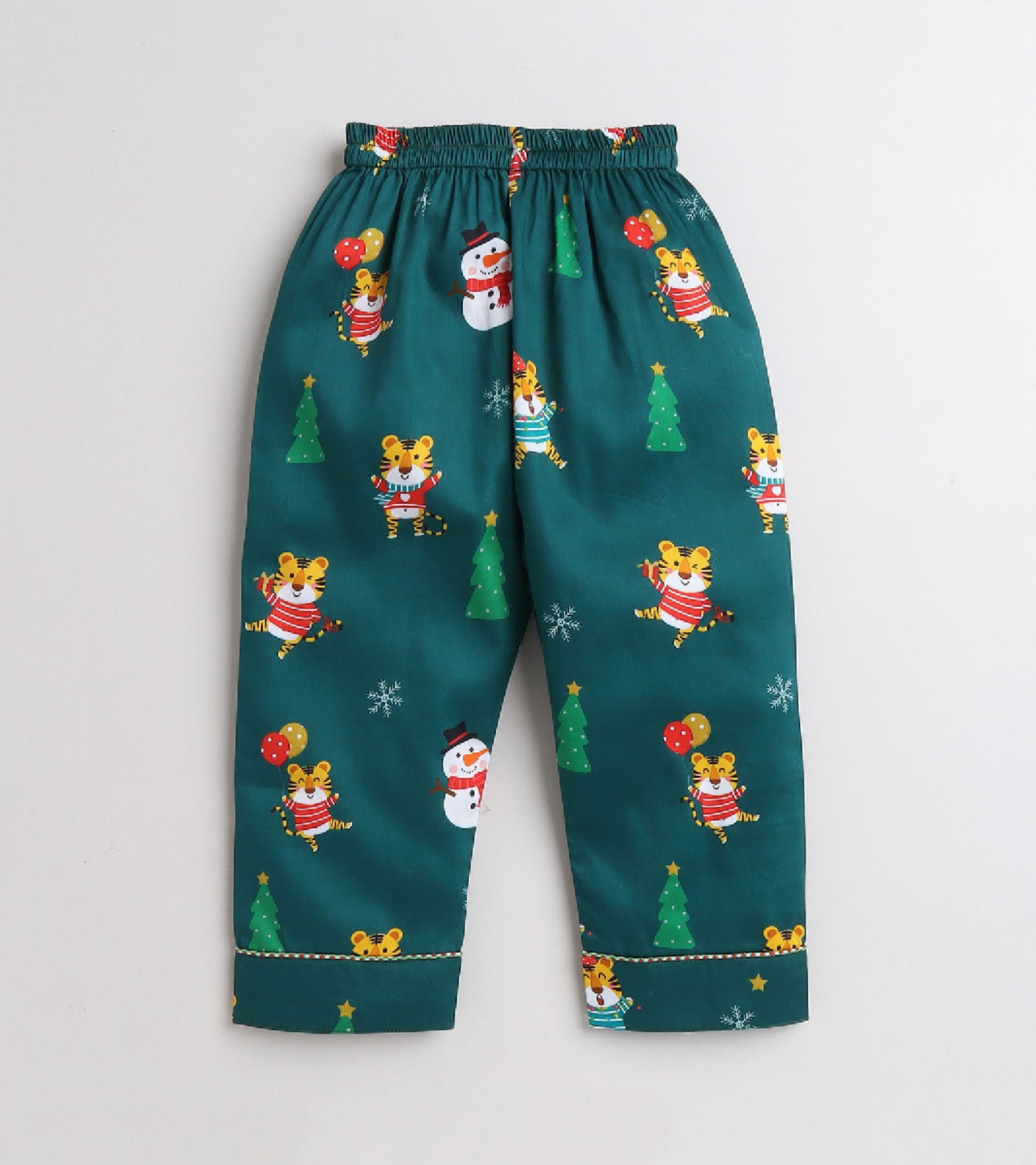 Christmas Dark Green Cute Santa Printed Nightsuit Set