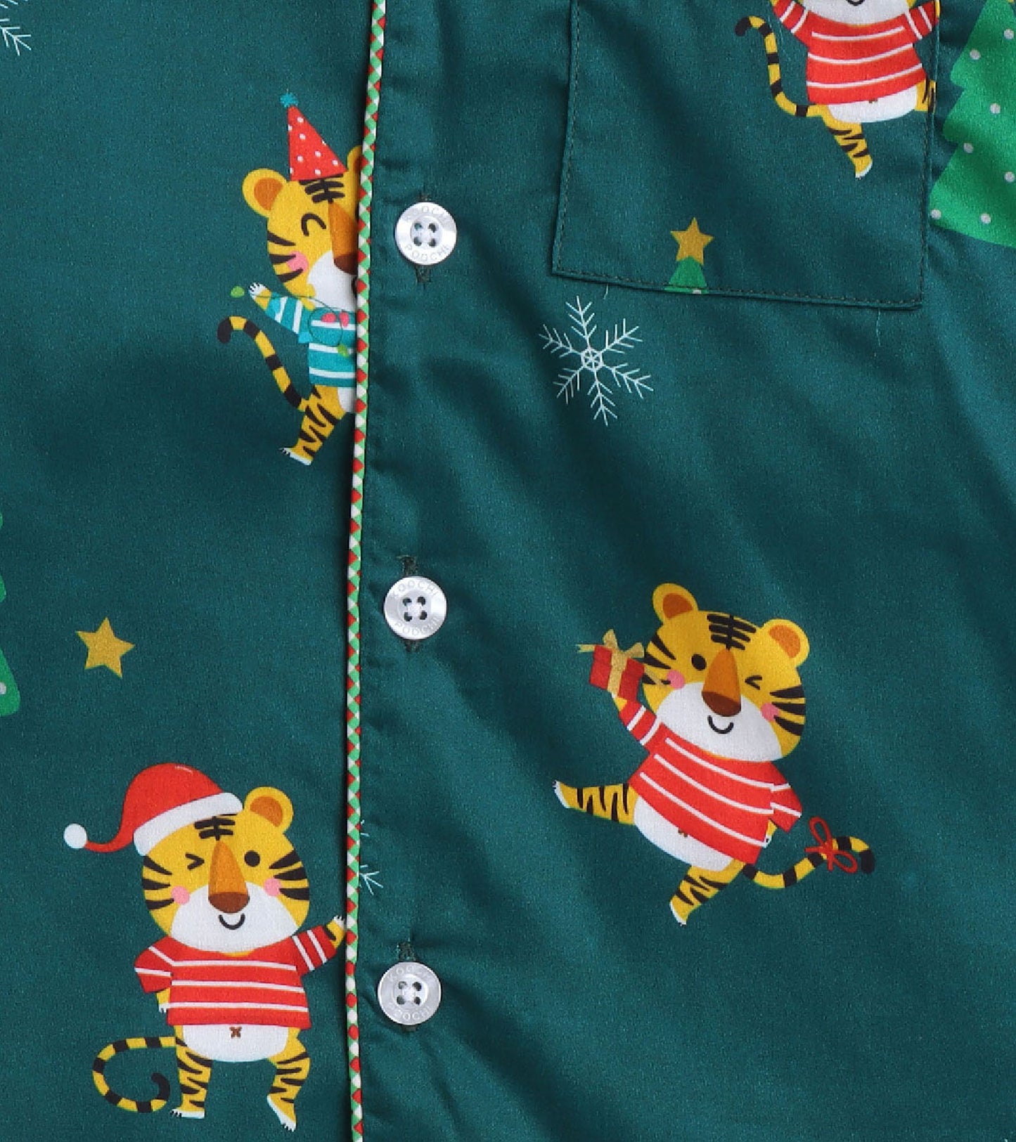Christmas Dark Green Cute Santa Printed Nightsuit Set
