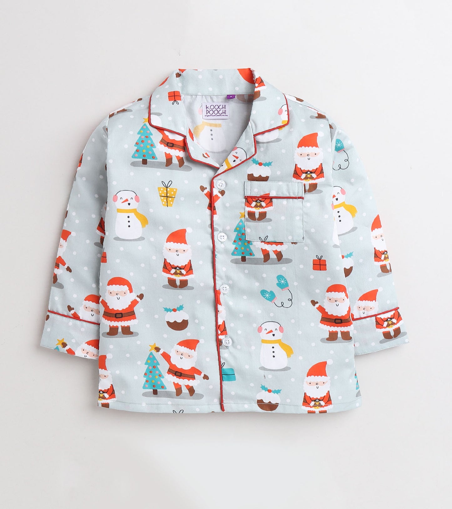Christmas Grey Santa Printed Nightsuit Set