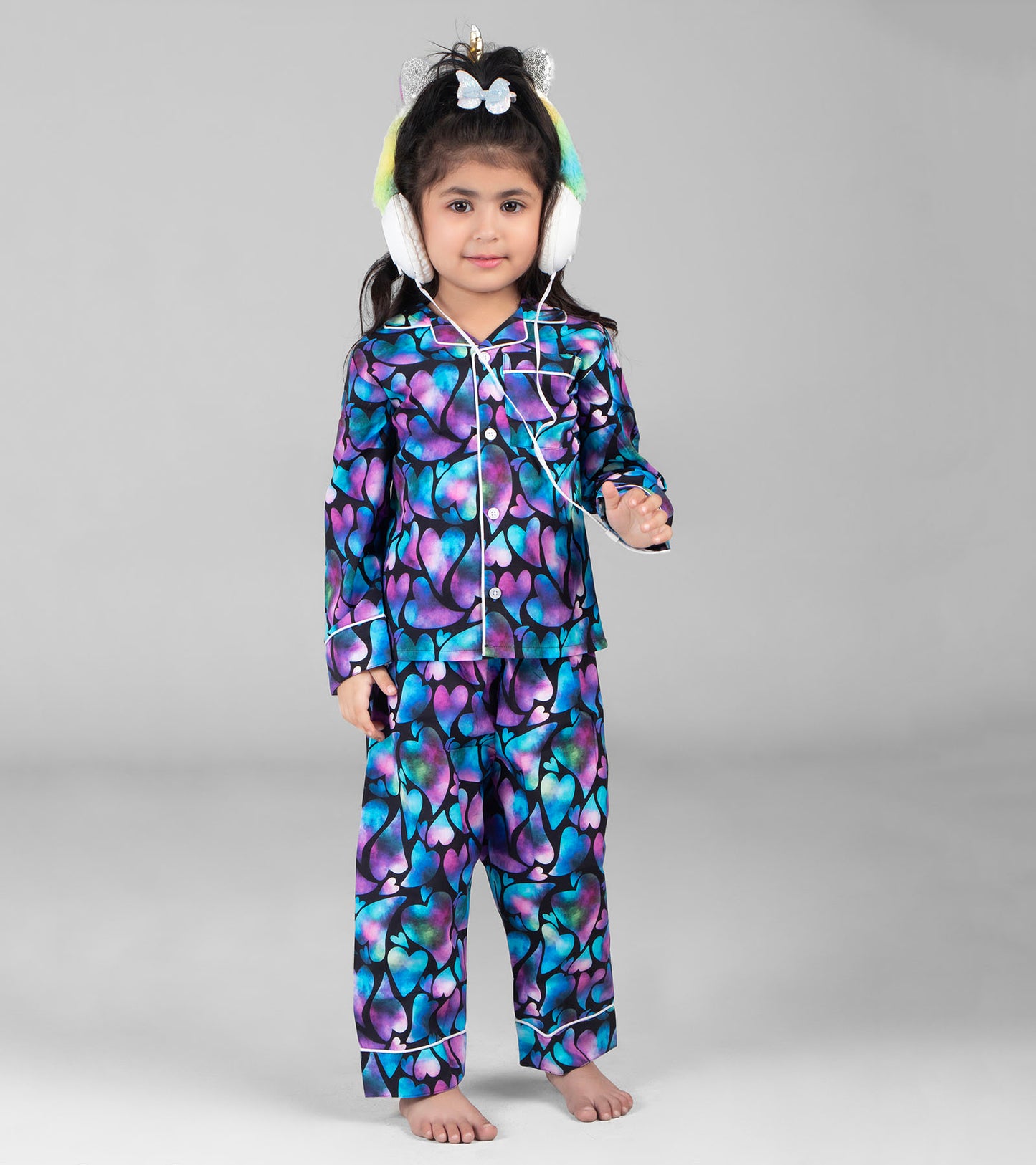 Colorful Love Printed Girls Nightsuit Set