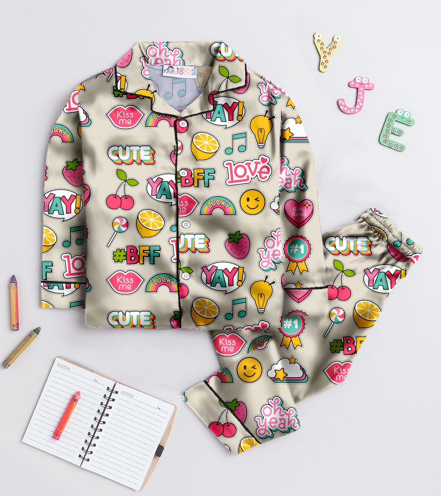 Cute BFF Printed Girls Pure Cotton Nightsuit Set