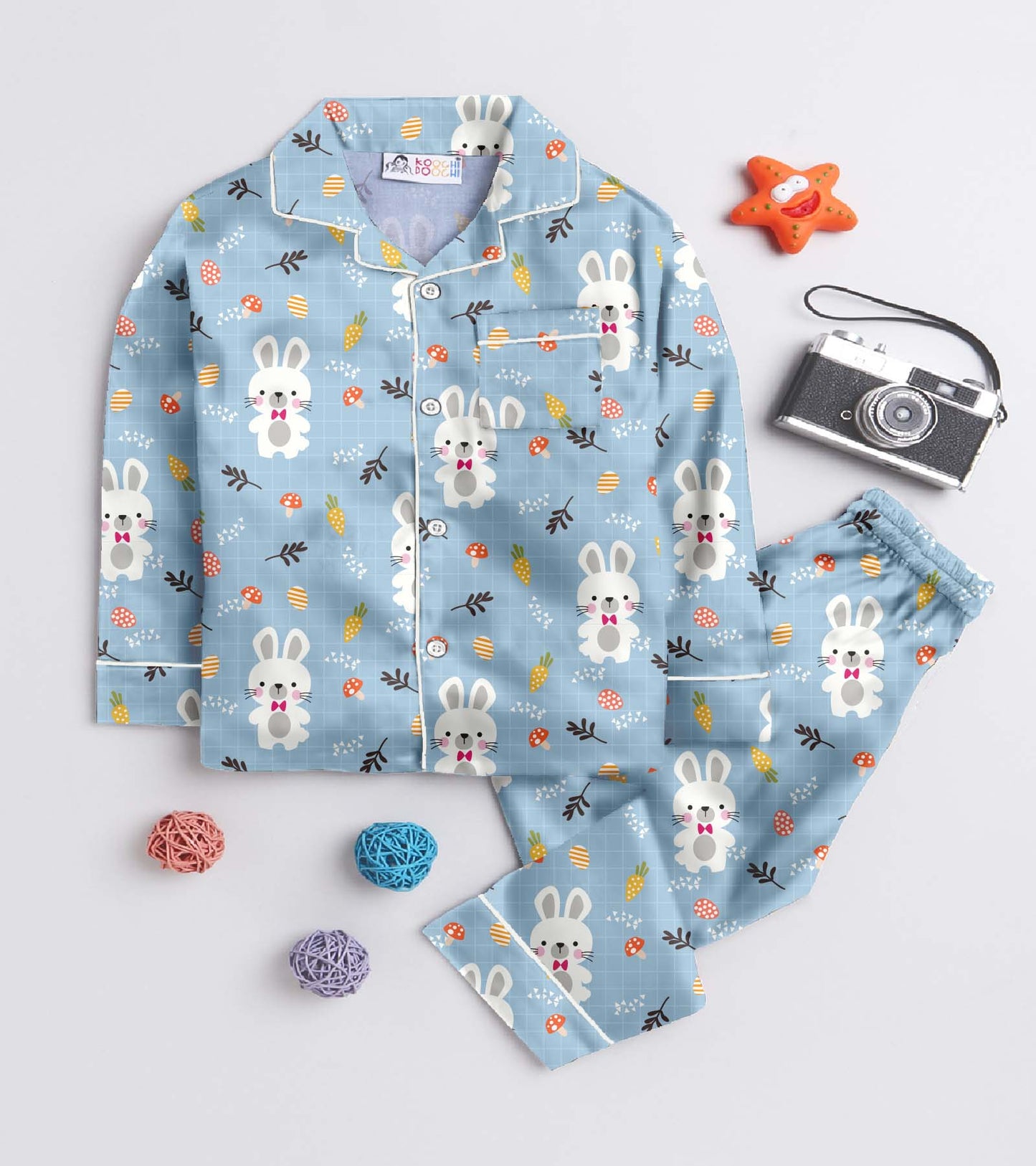 Cute Bunny Printed Girls Pure Cotton Nightsuit Set