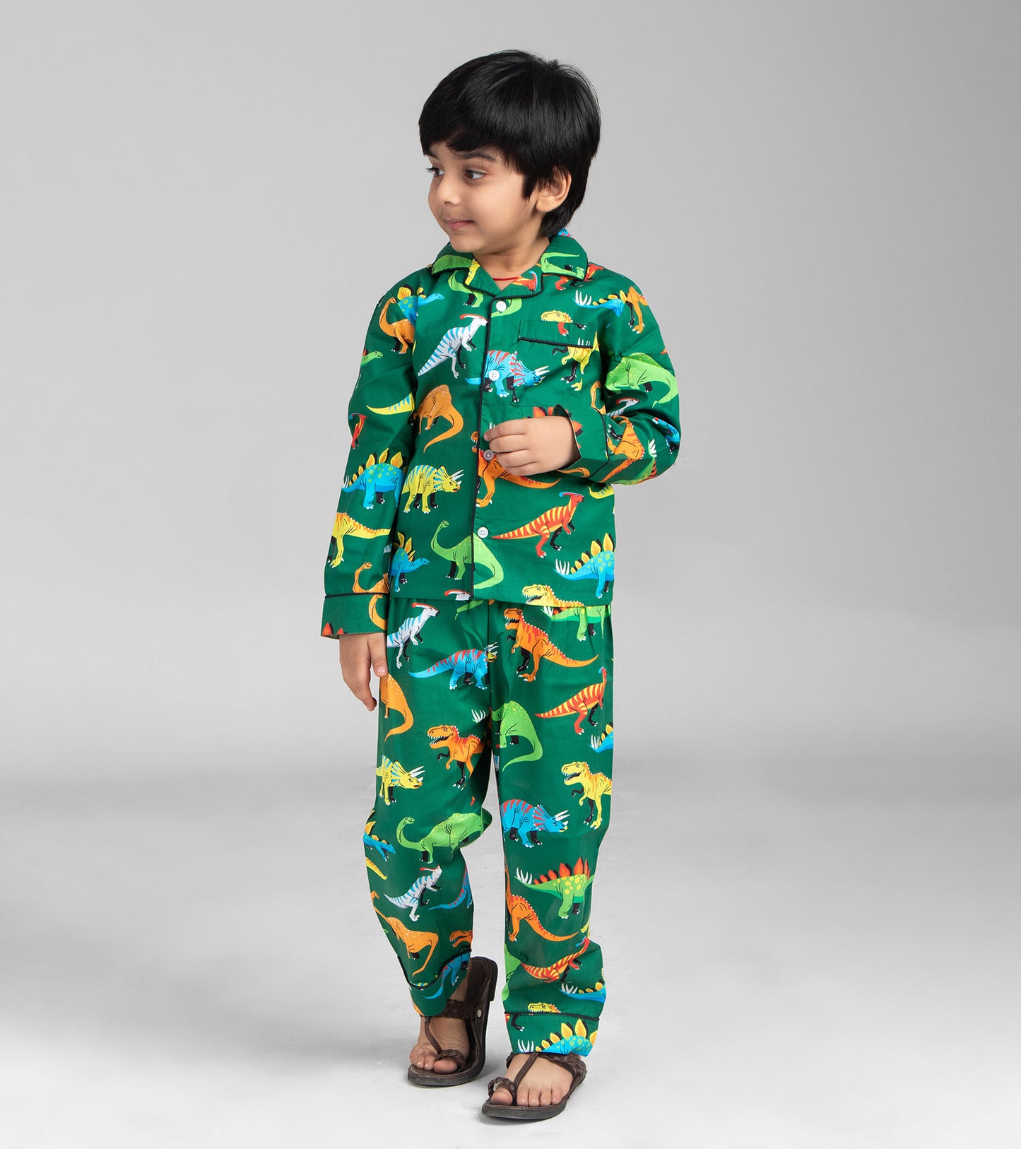 Green ground Dinosaur Printed Nightsuit Set