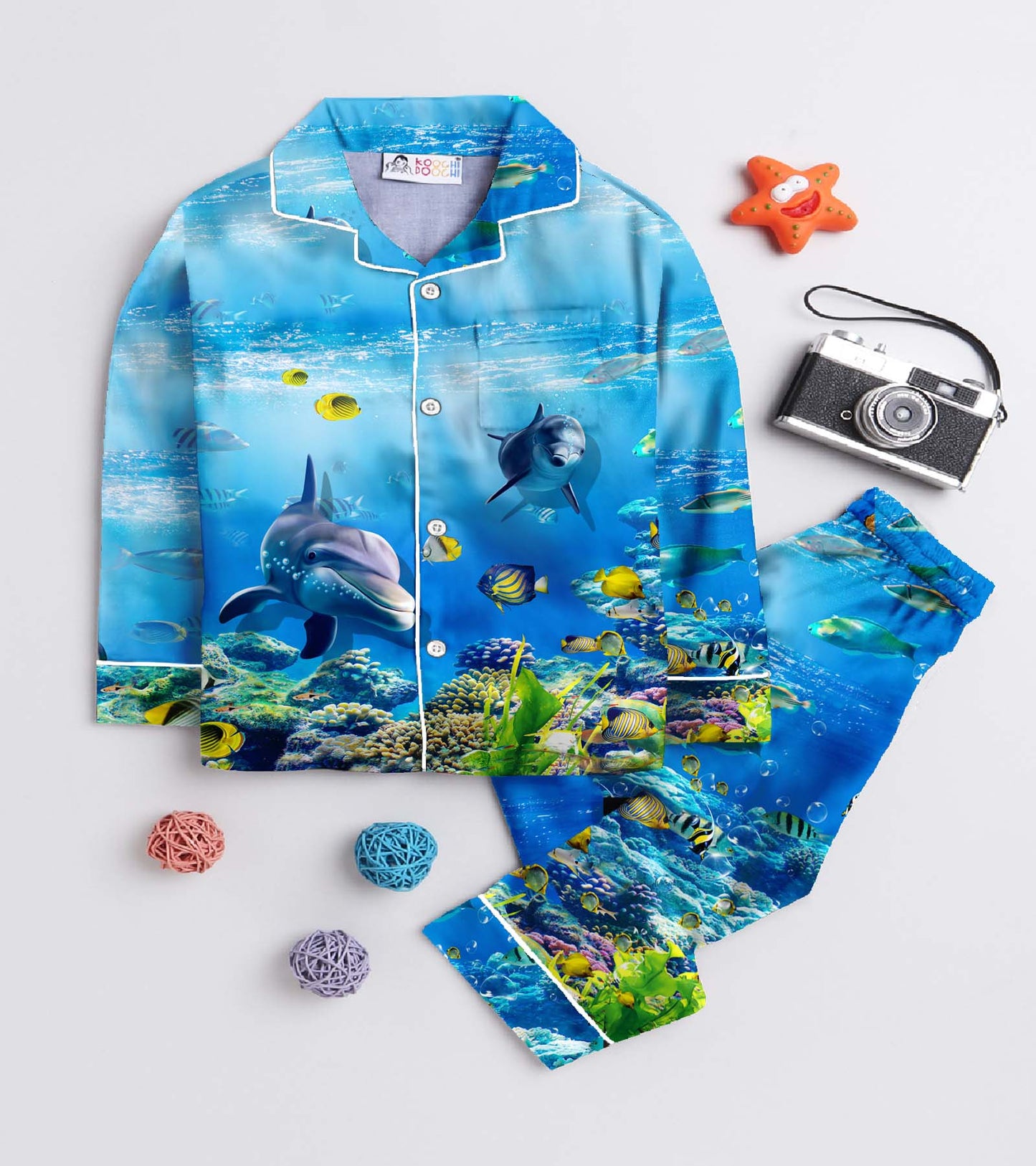 Dolphin Printed Girls Pure Cotton Nightsuit Set