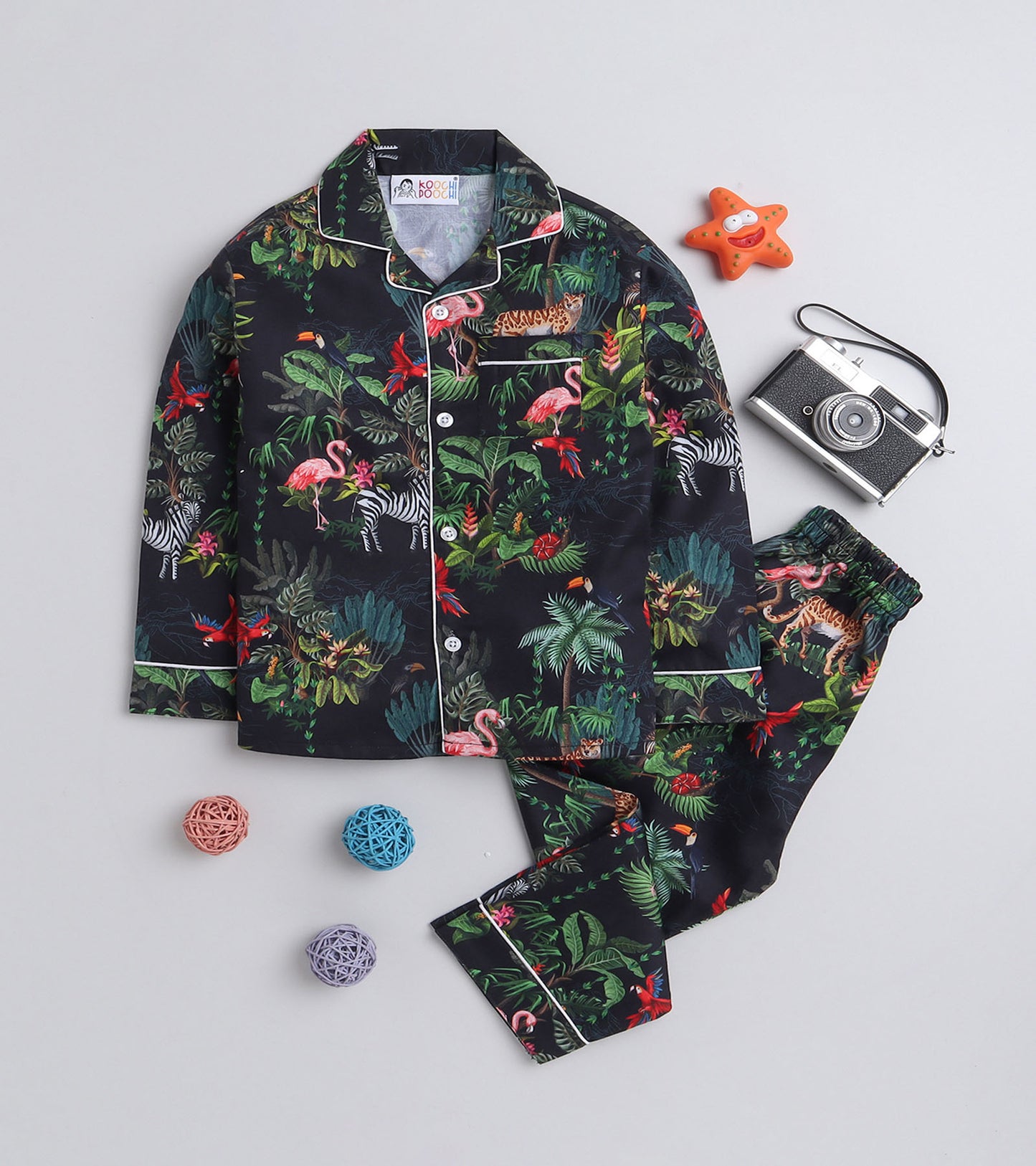 Flamingo Dark printed Nightsuit Set