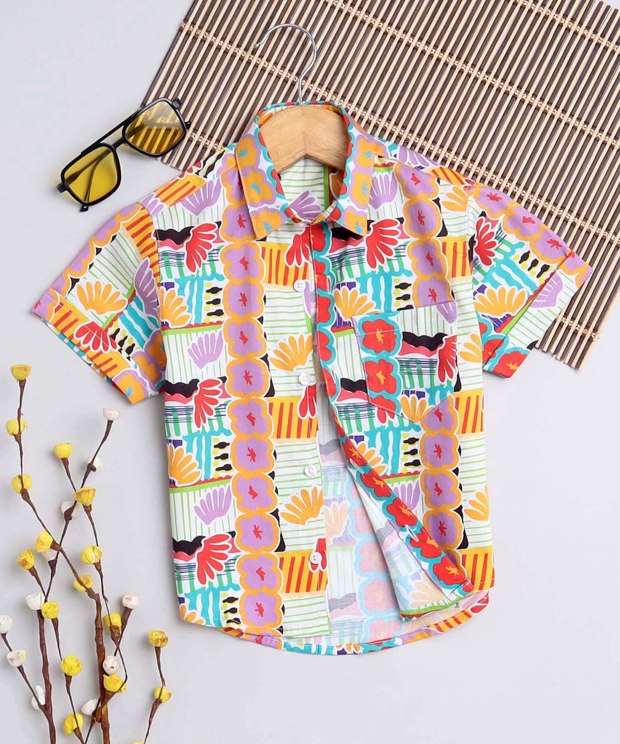 Floral Print Pure Cotton Half Sleeve Shirt For Boys