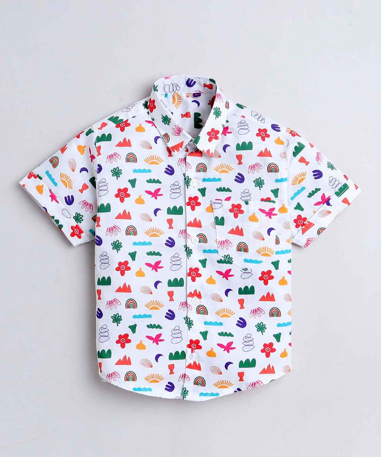 Multi Floral Print Pure Cotton Half Sleeve Shirt For Boys A