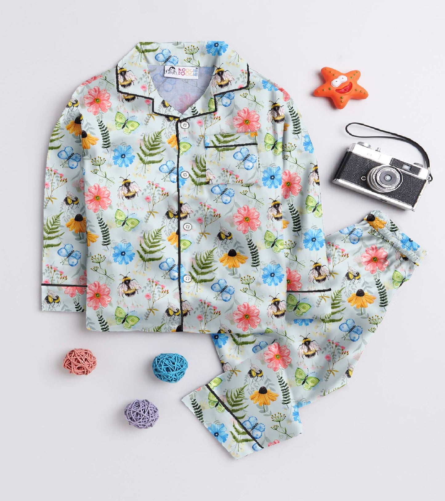 Flower Printed Girls Pure Cotton Nightsuit Set