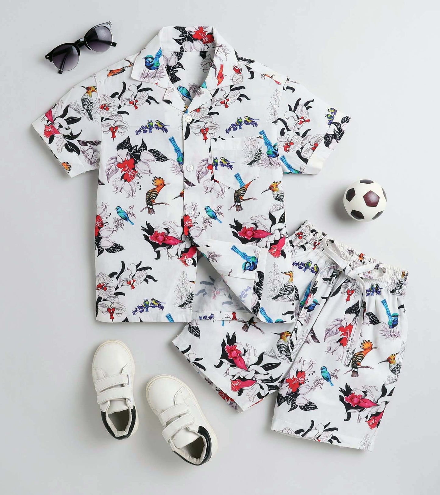 Flower and Bird Printed Boys Co ord Set