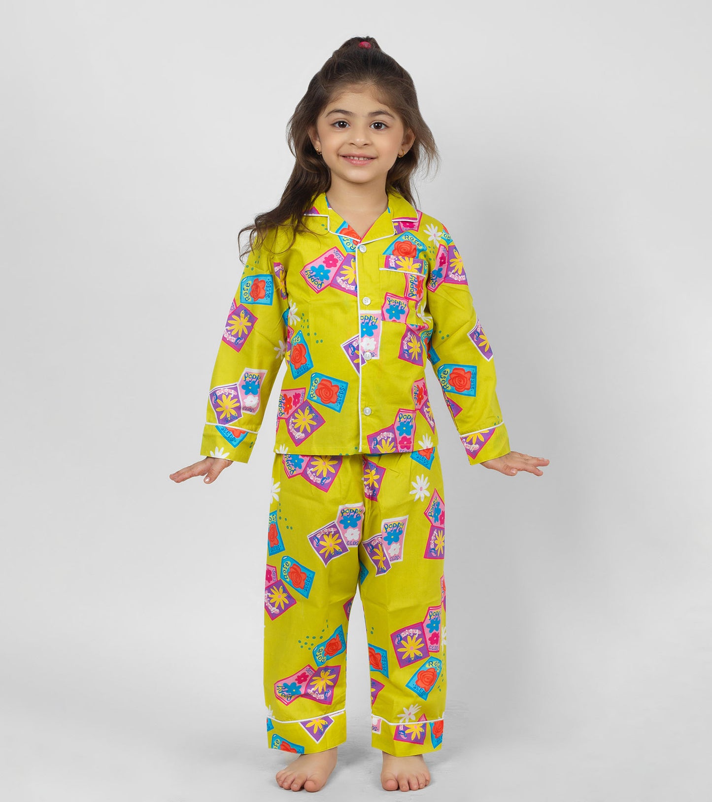 Flowery Blocks Printed Girls Nightsuit Set