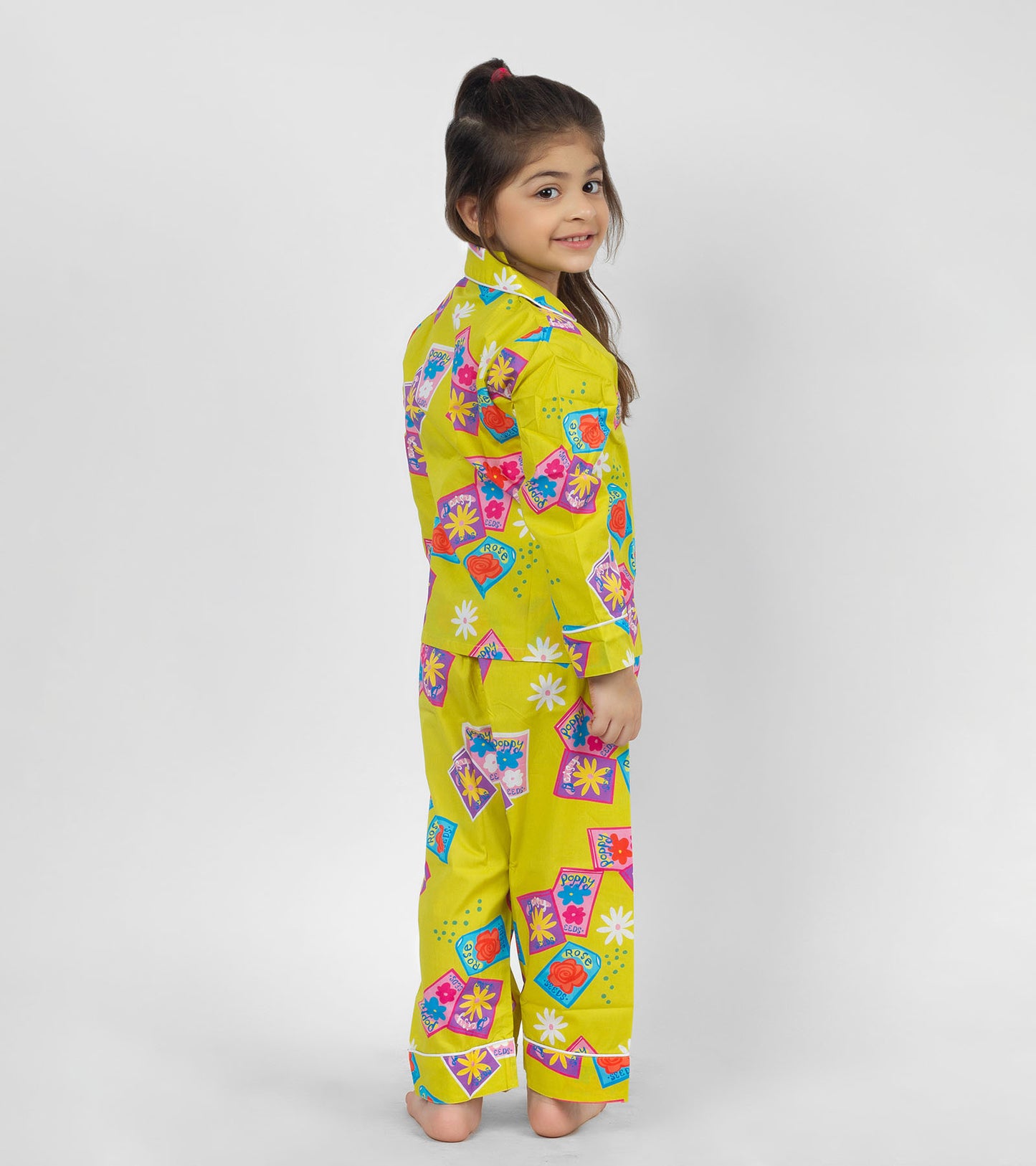 Flowery Blocks Printed Girls Nightsuit Set