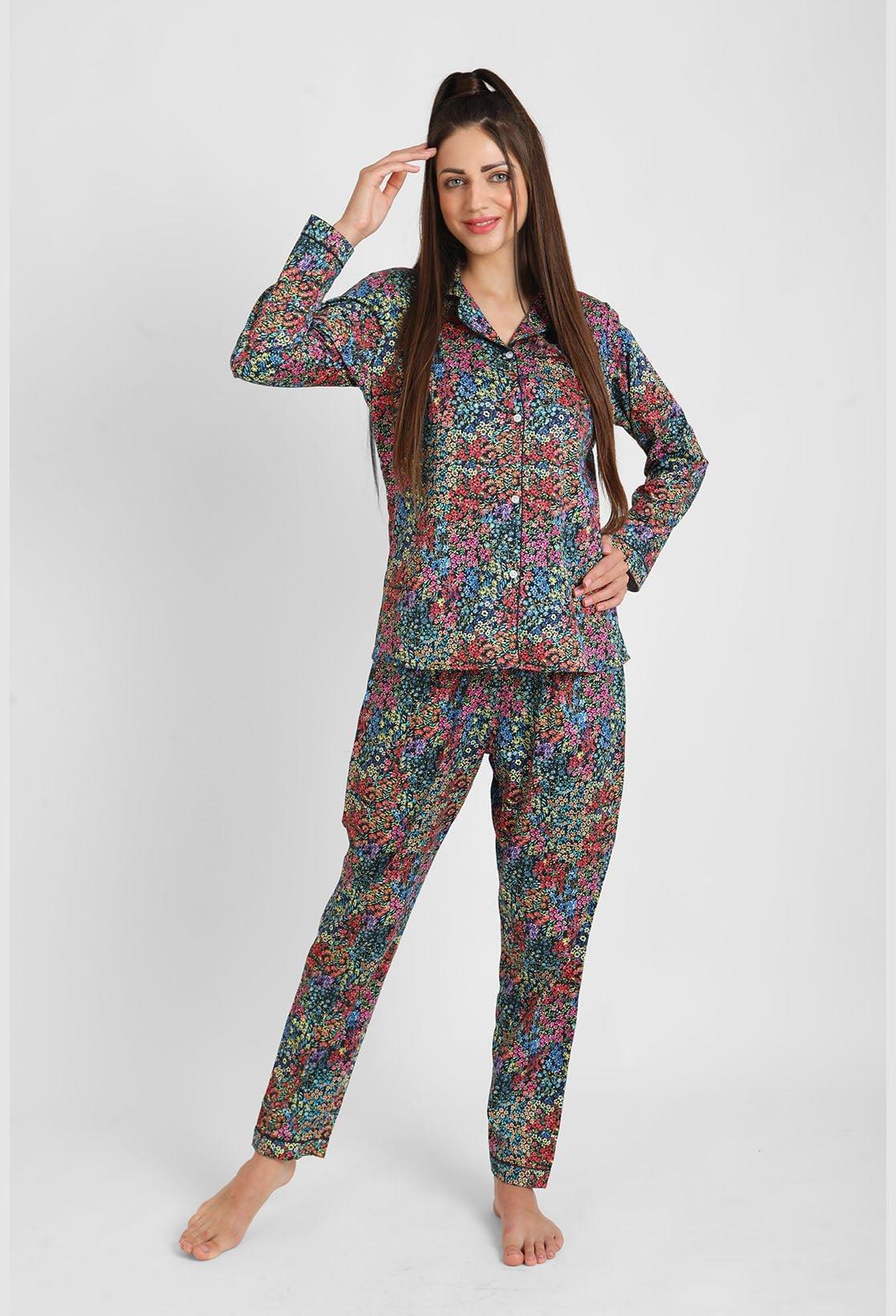 Black Floral Printed Nightsuit Set for Women