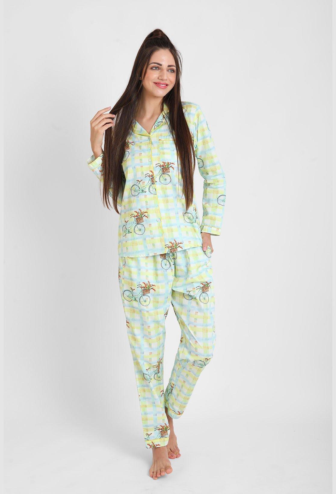 Bi-Cycle Checks Printed Nightsuit Set for Women