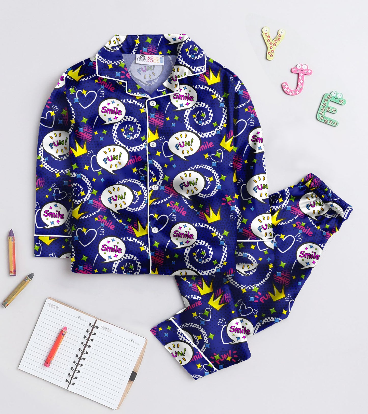 Fun & Smile Printed Girls Pure Cotton Nightsuit Set