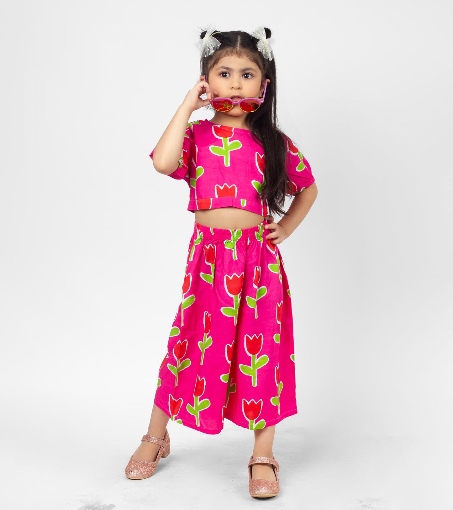 Fusia Tulip Printed Co ord sets For Girls