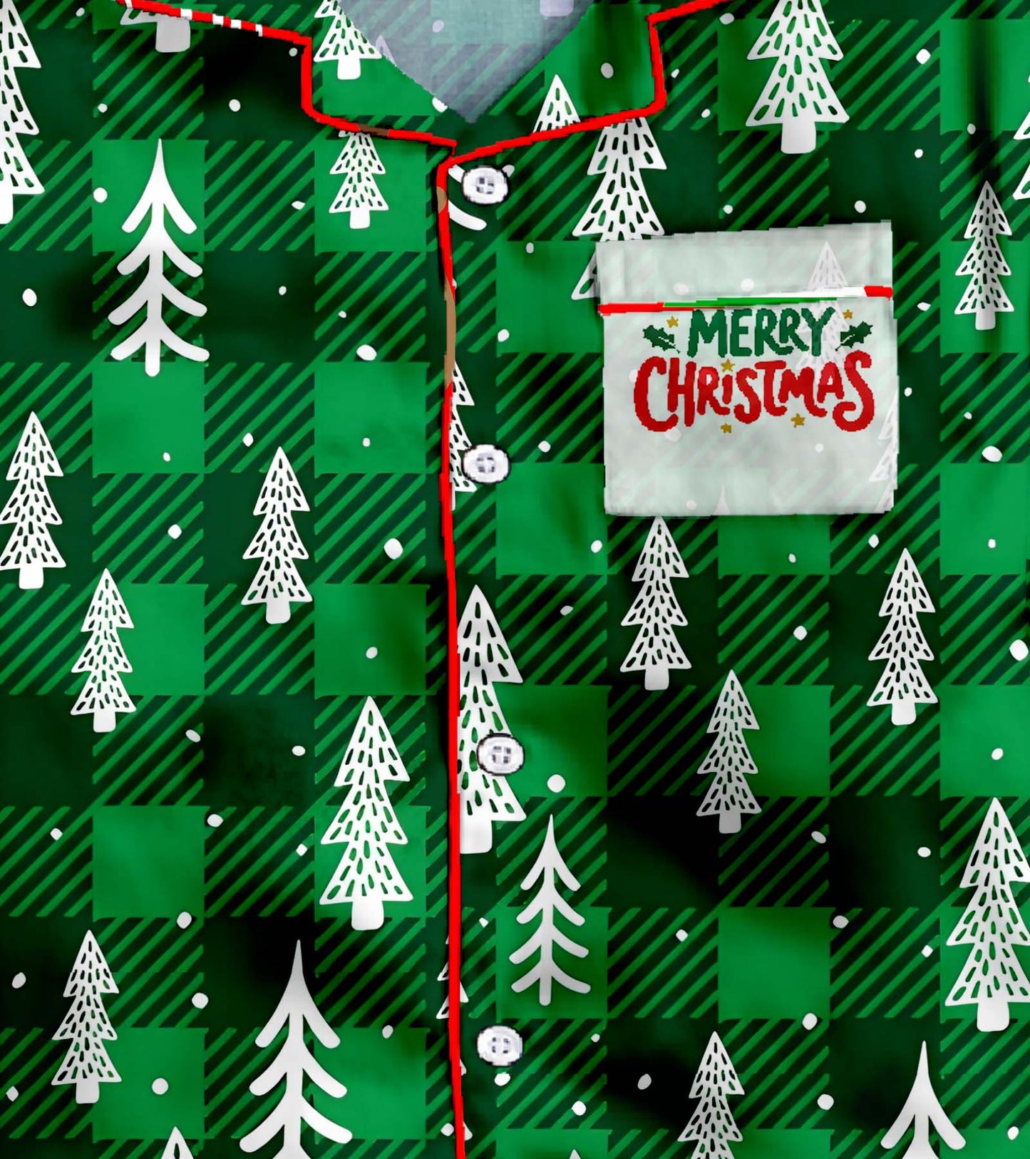 Green Checks And Tree Pure Cotton Christmas Printed Nightsuit Set