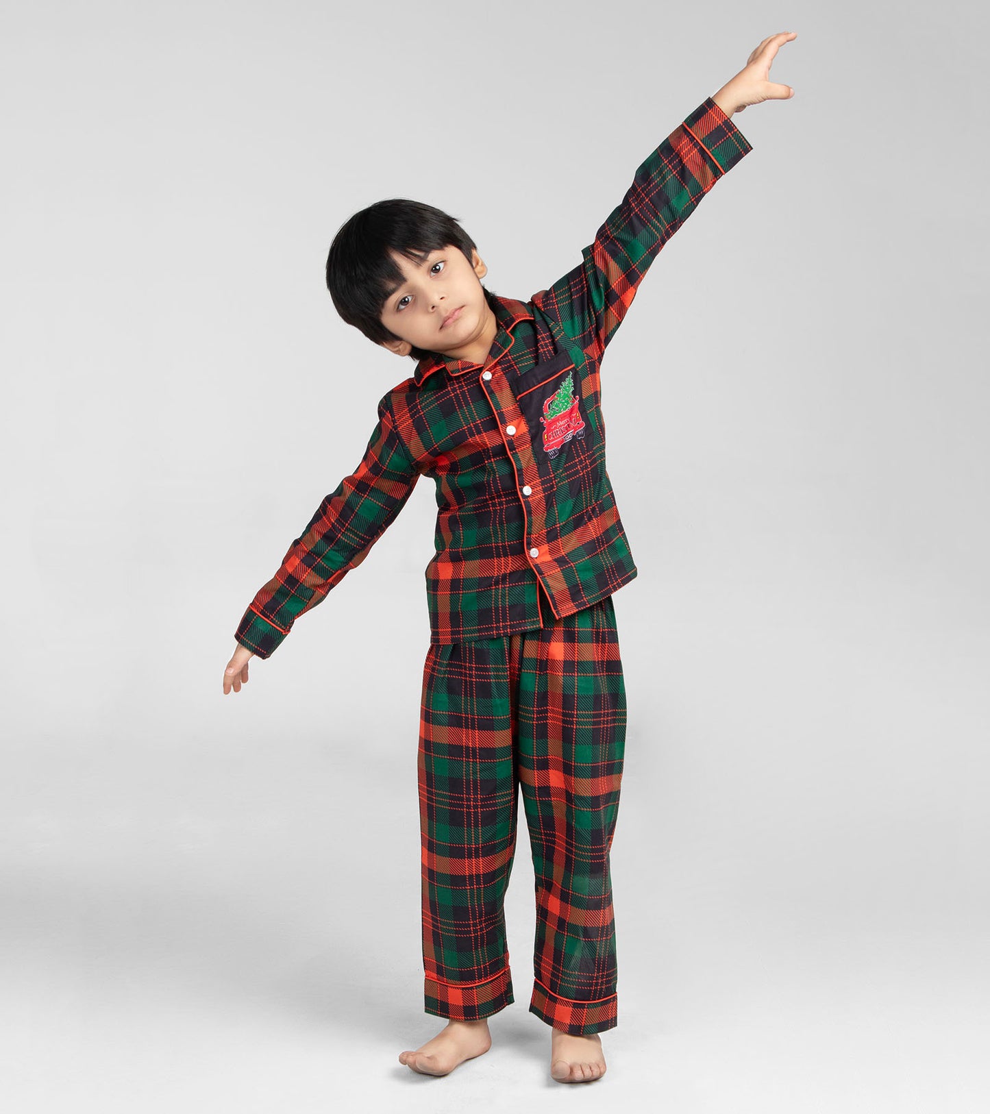 Green and Red Checks Christmas Printed Nightsuit Set