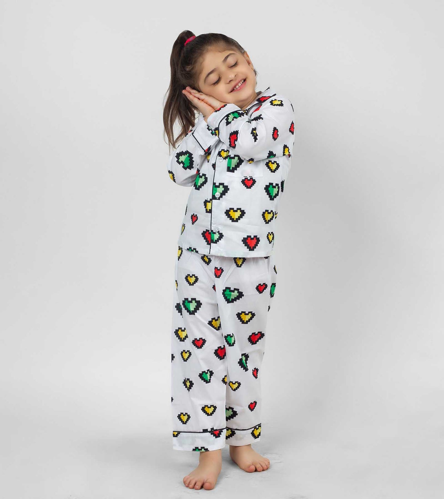 Heart Game Printed Girls Nightsuit Set