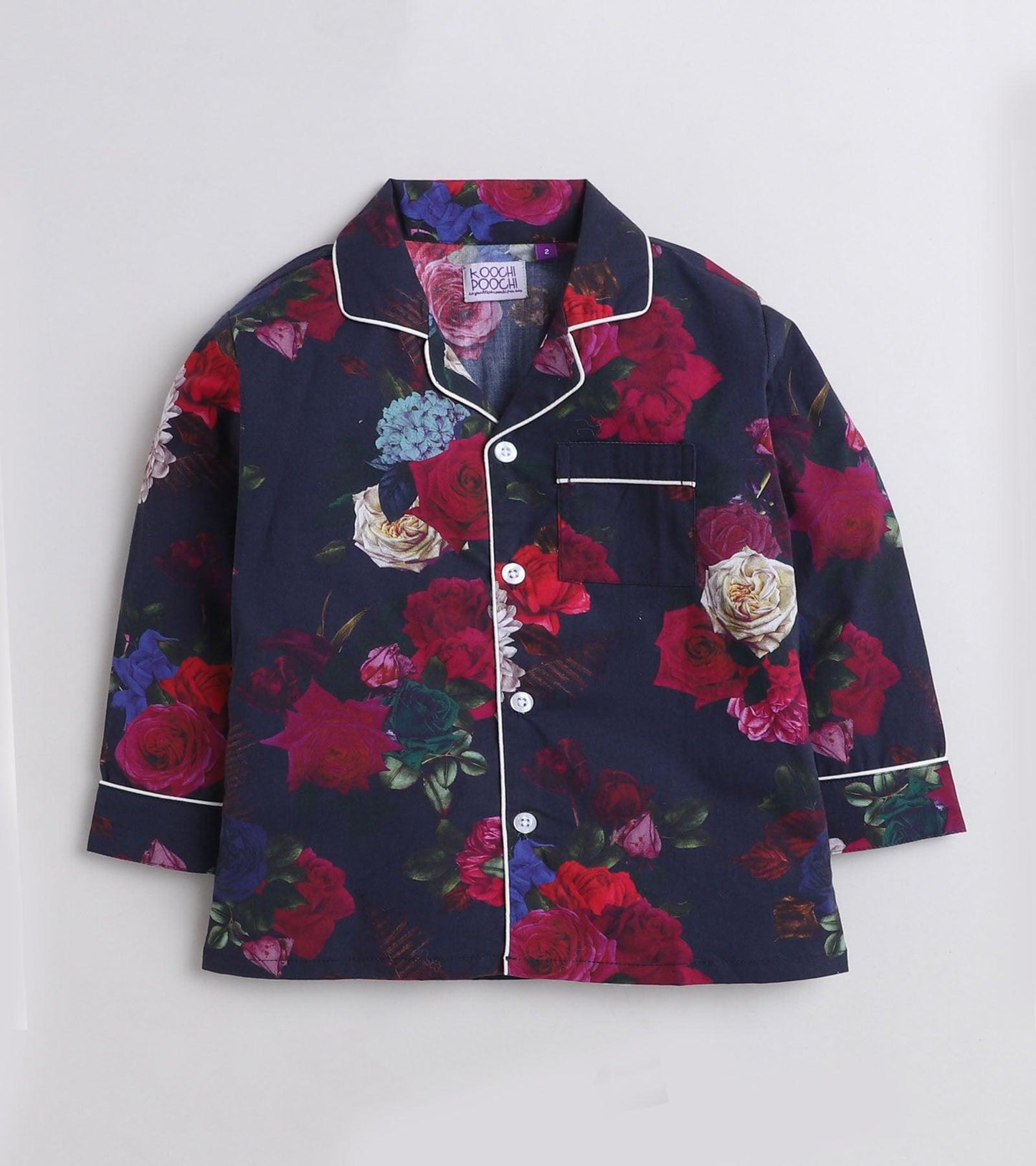 Black Floral Printed Nightsuit Set for Girls