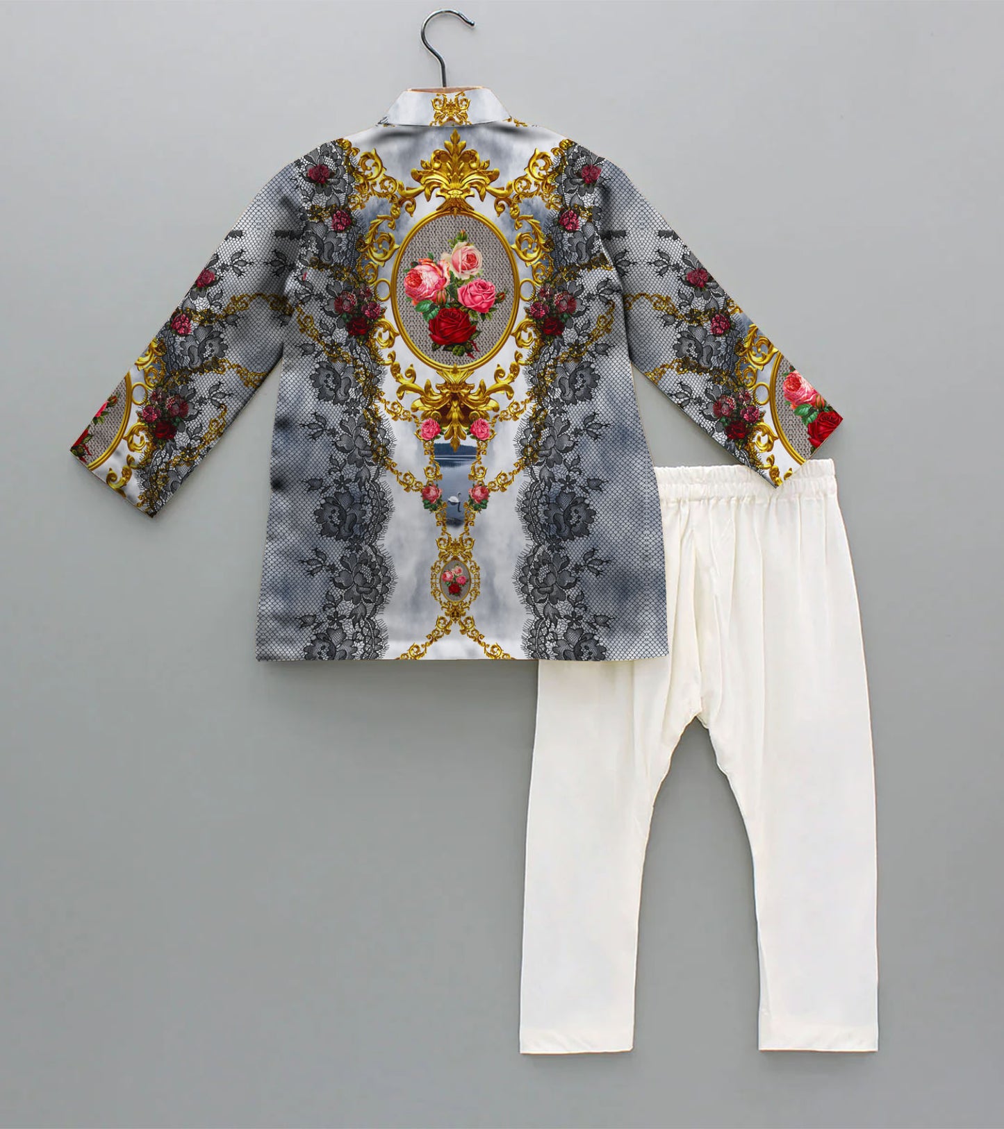 Lace with Floral Printed Pure Cotton Kurta And Pyjama