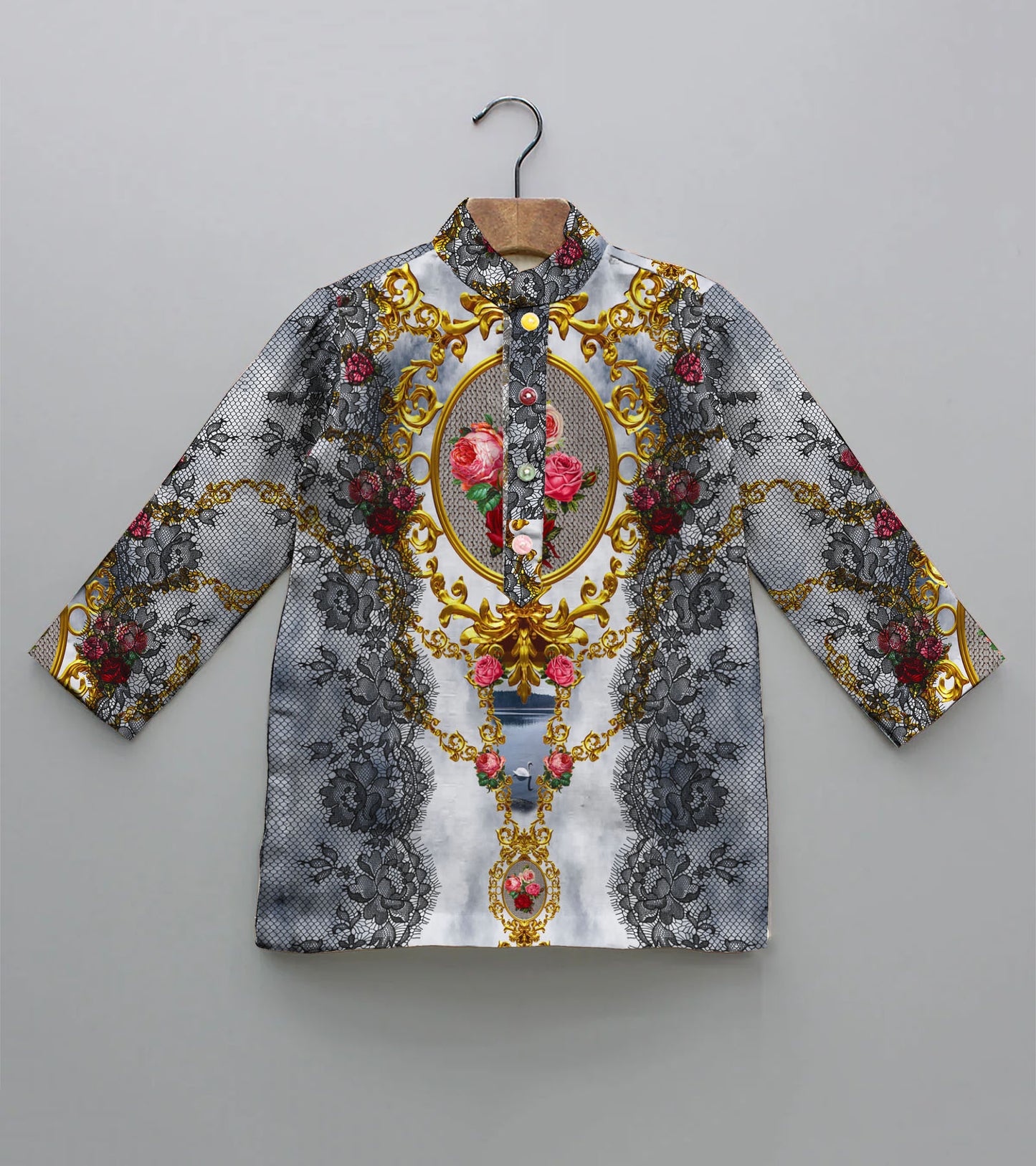 Lace with Floral Printed Pure Cotton Kurta And Pyjama