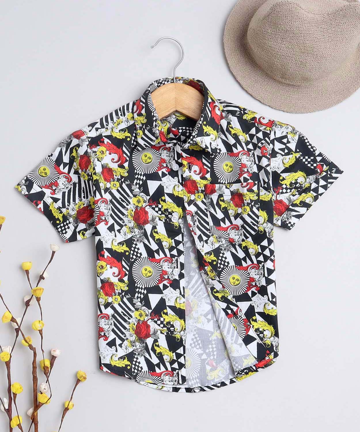 Latchet Print Pure Cotton Half Sleeve Shirt For Boys