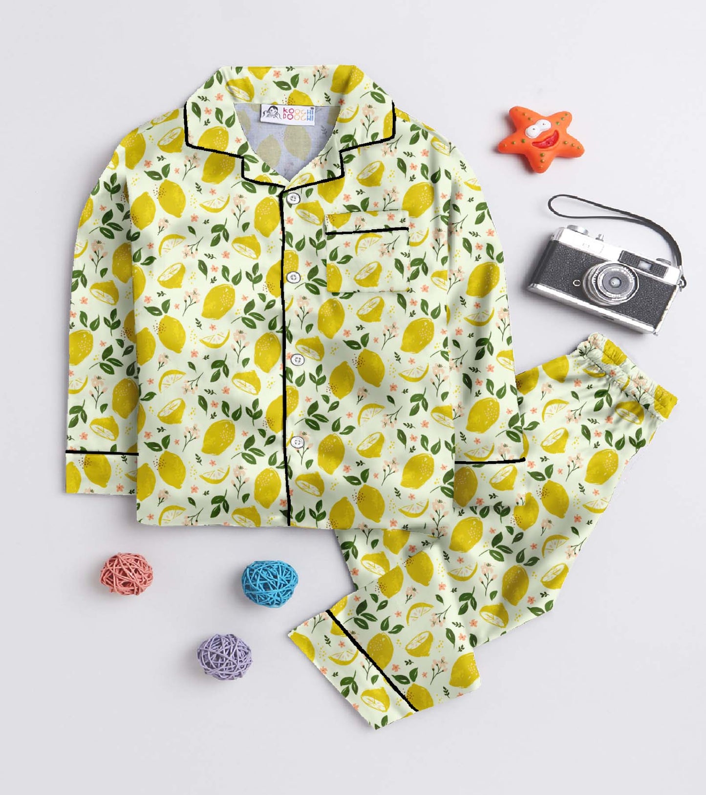 Lemon Printed Girls Pure Cotton Nightsuit Set
