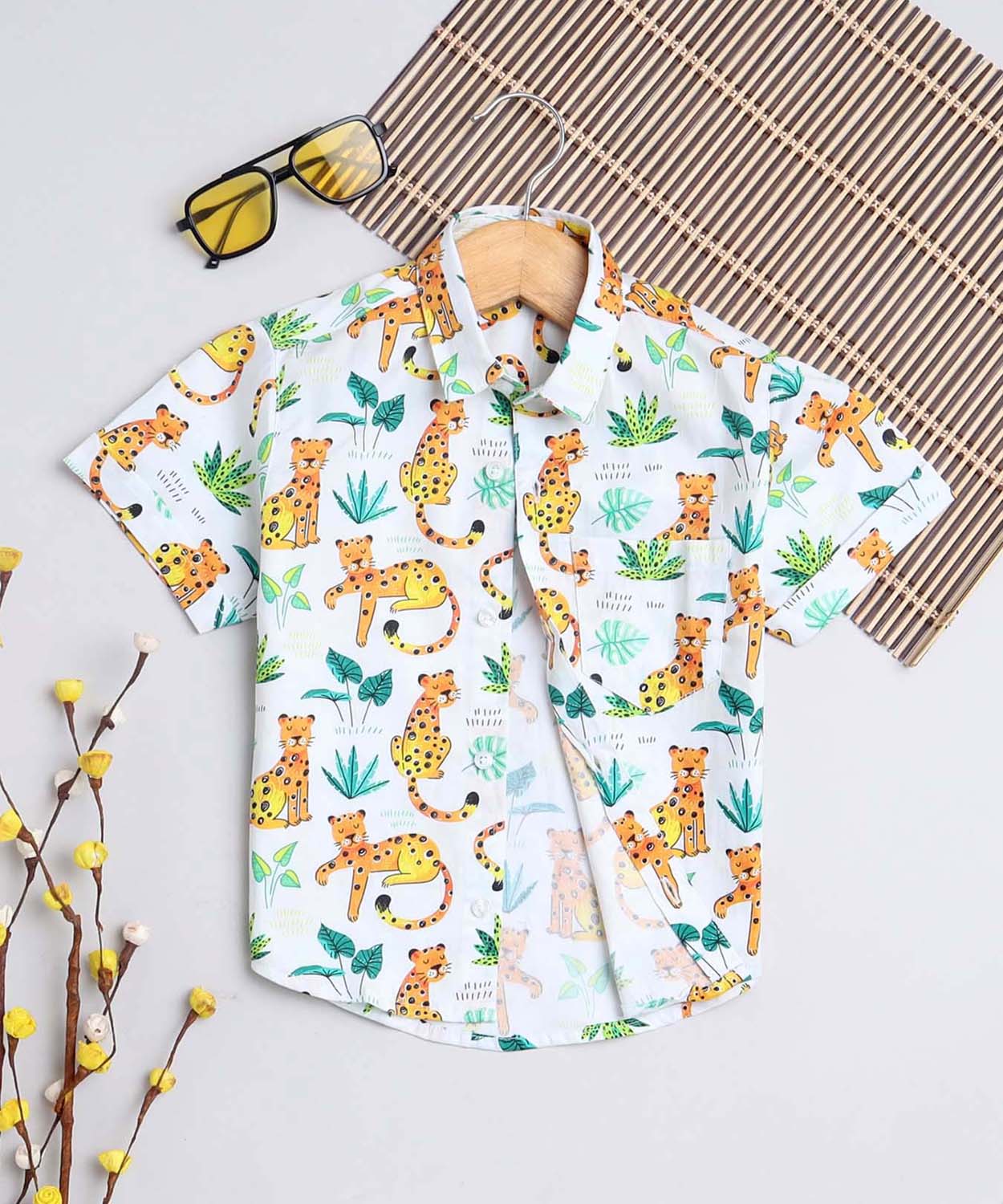 Leopard Print Pure Cotton Half Sleeve Shirt For Boys