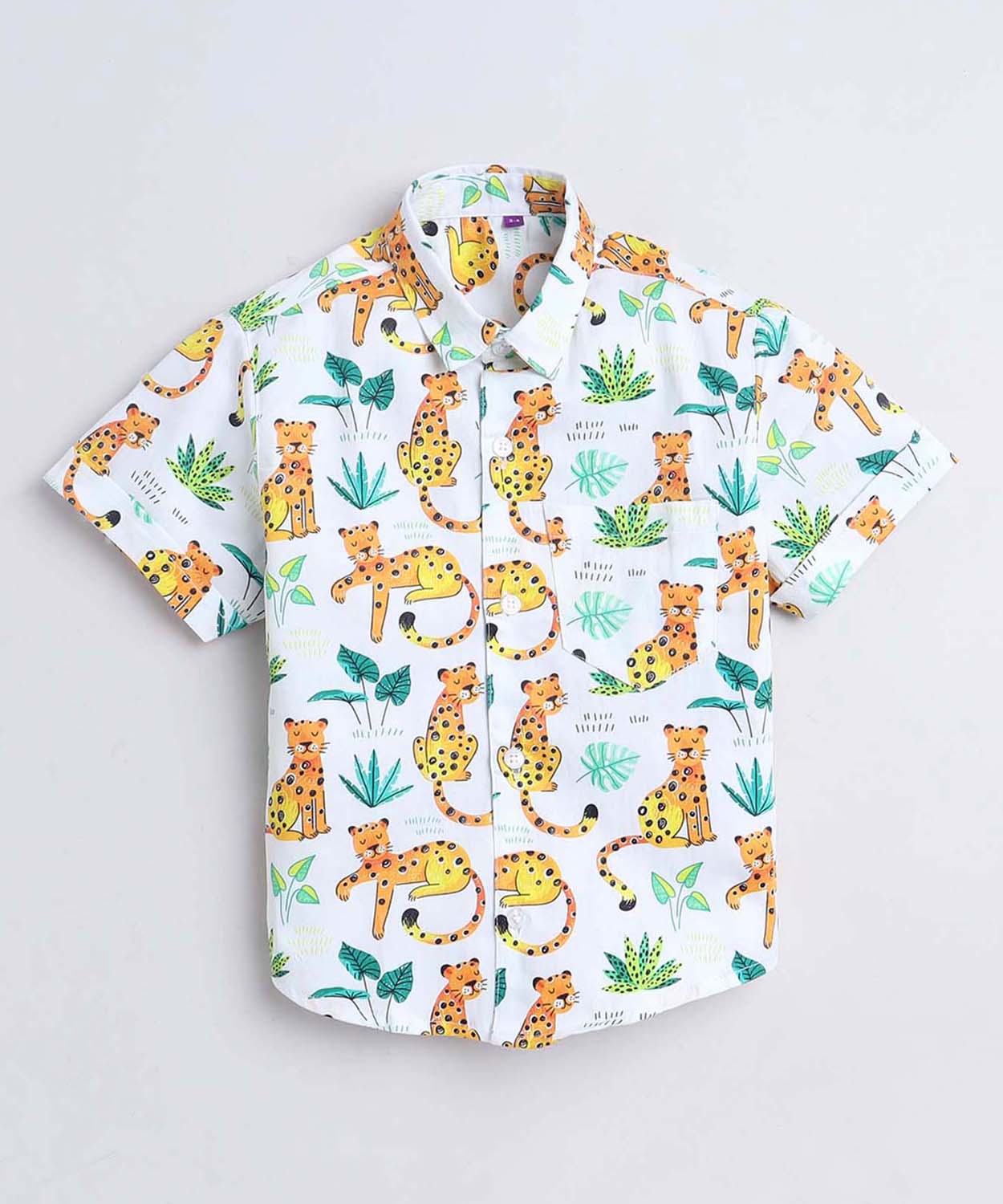 Leopard Print Pure Cotton Half Sleeve Shirt For Boys