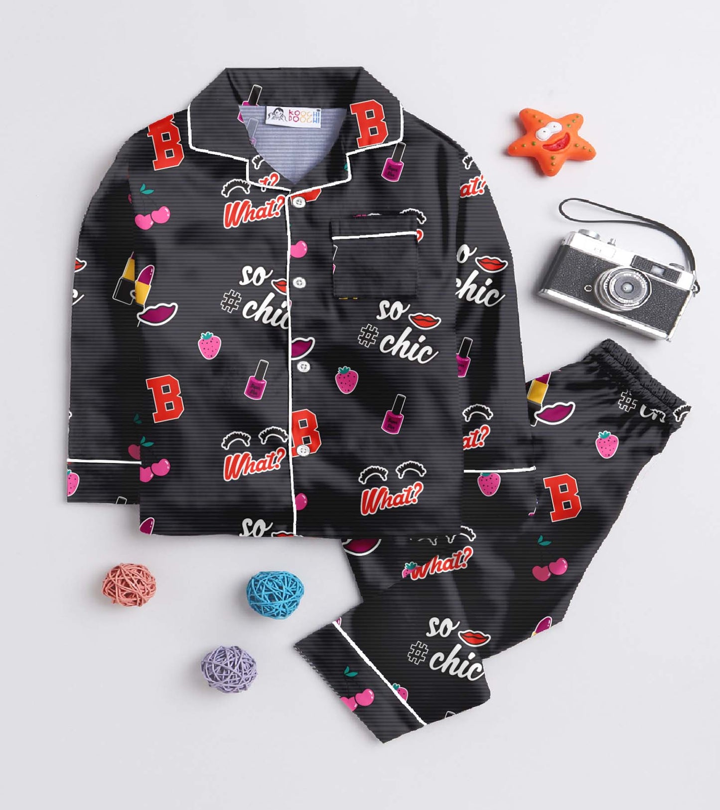 Lipstick Printed Girls Pure Cotton Nightsuit Set