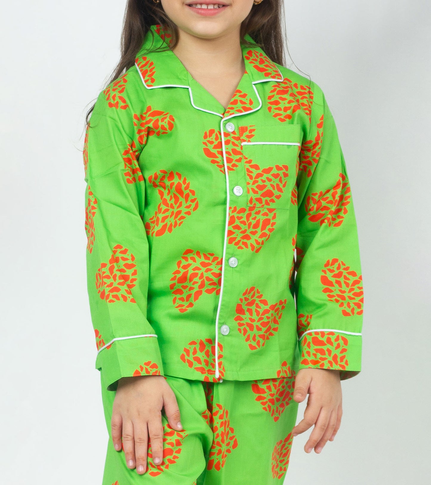 Love Art Green Printed Girls Nightsuit Set
