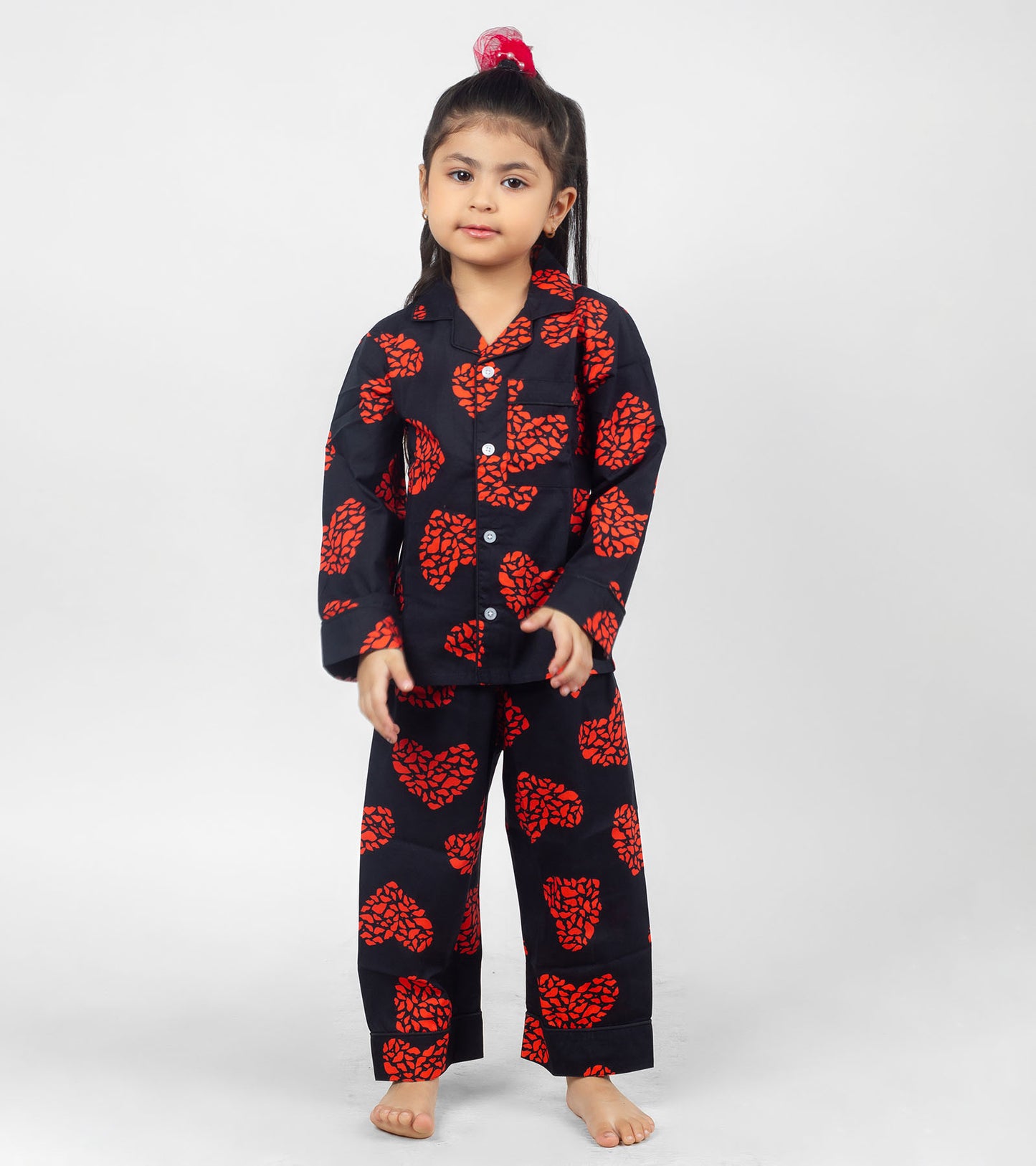 Love Art Black Printed Girls Nightsuit Set
