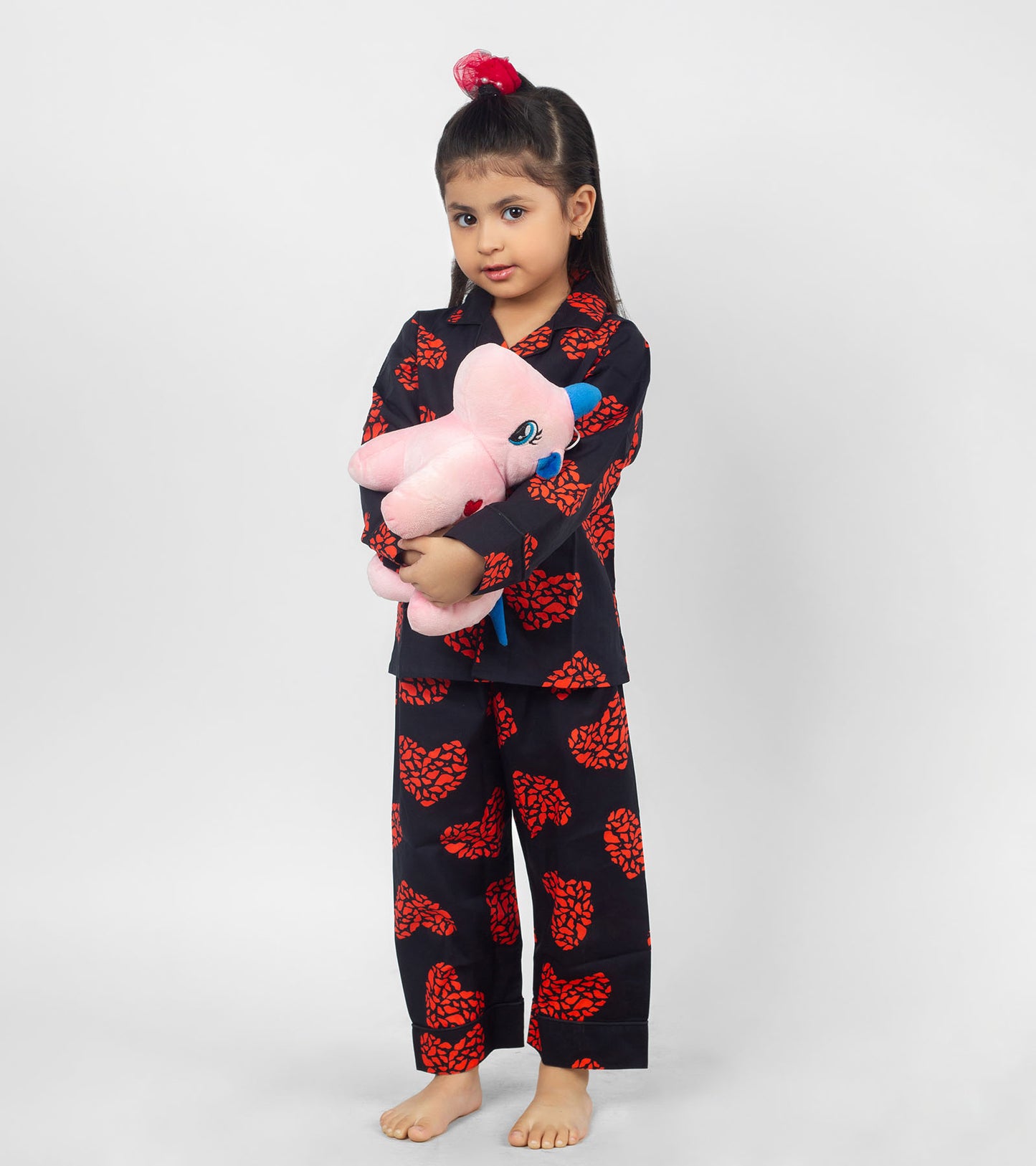 Love Art Black Printed Girls Nightsuit Set