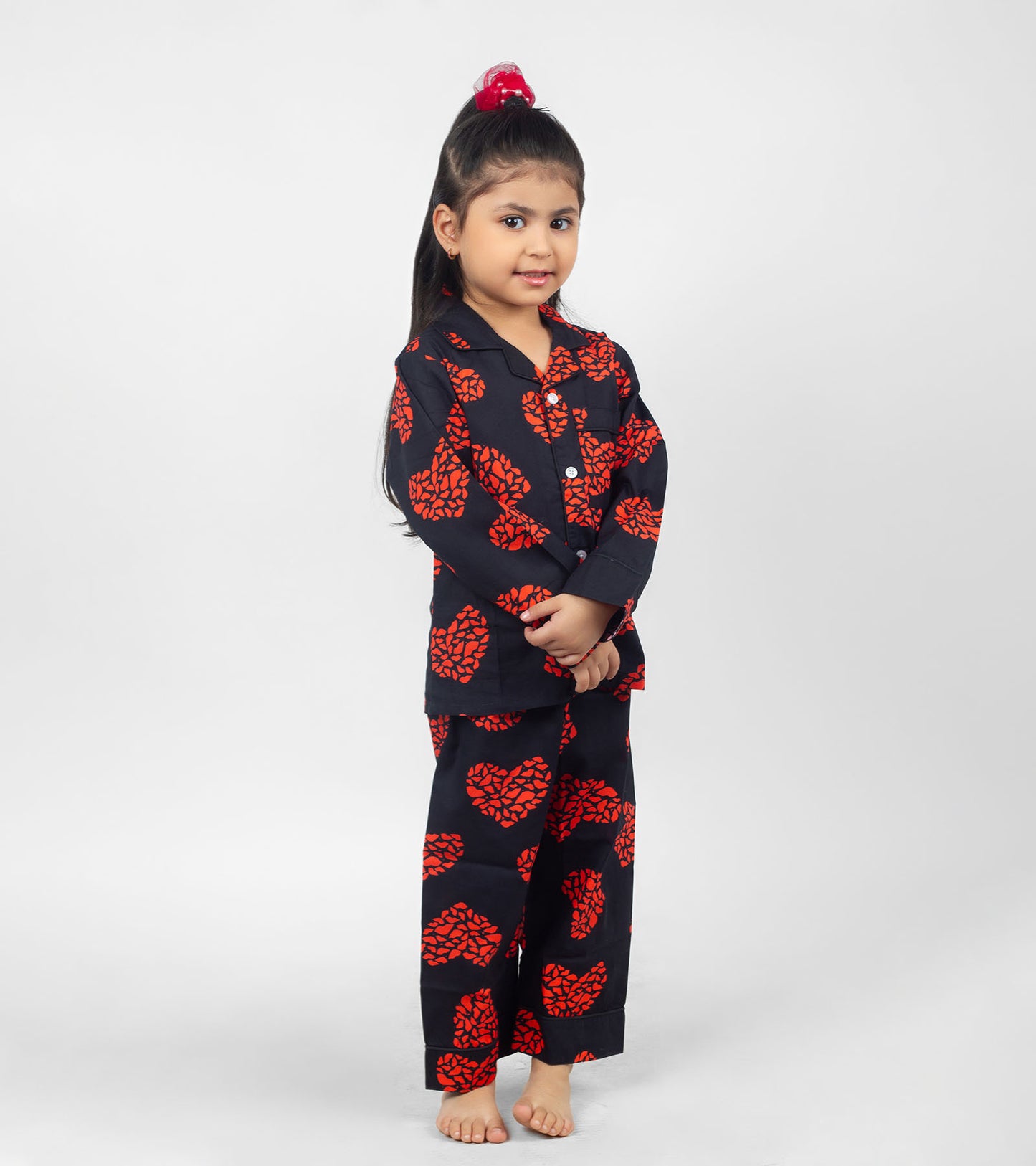 Love Art Black Printed Girls Nightsuit Set