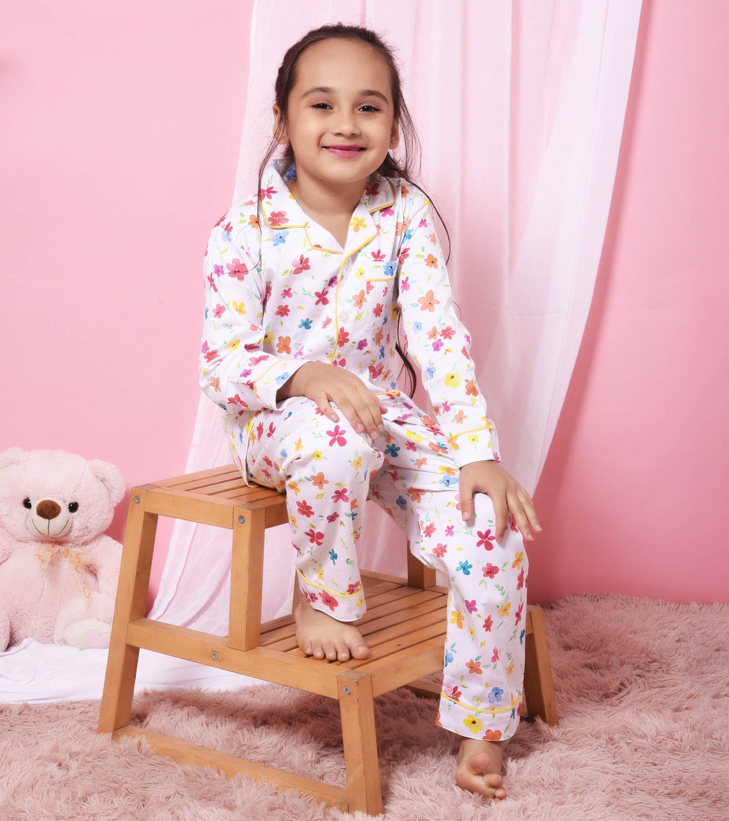 Lovely Floral Printed Girls Nightsuit Set