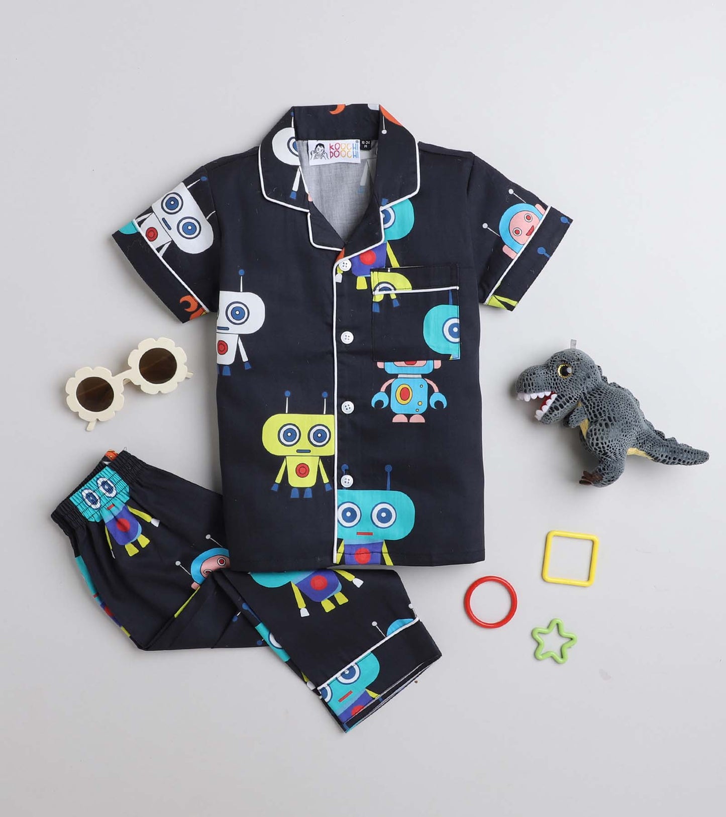 Mini Robot Night Suit Set Half Sleeve