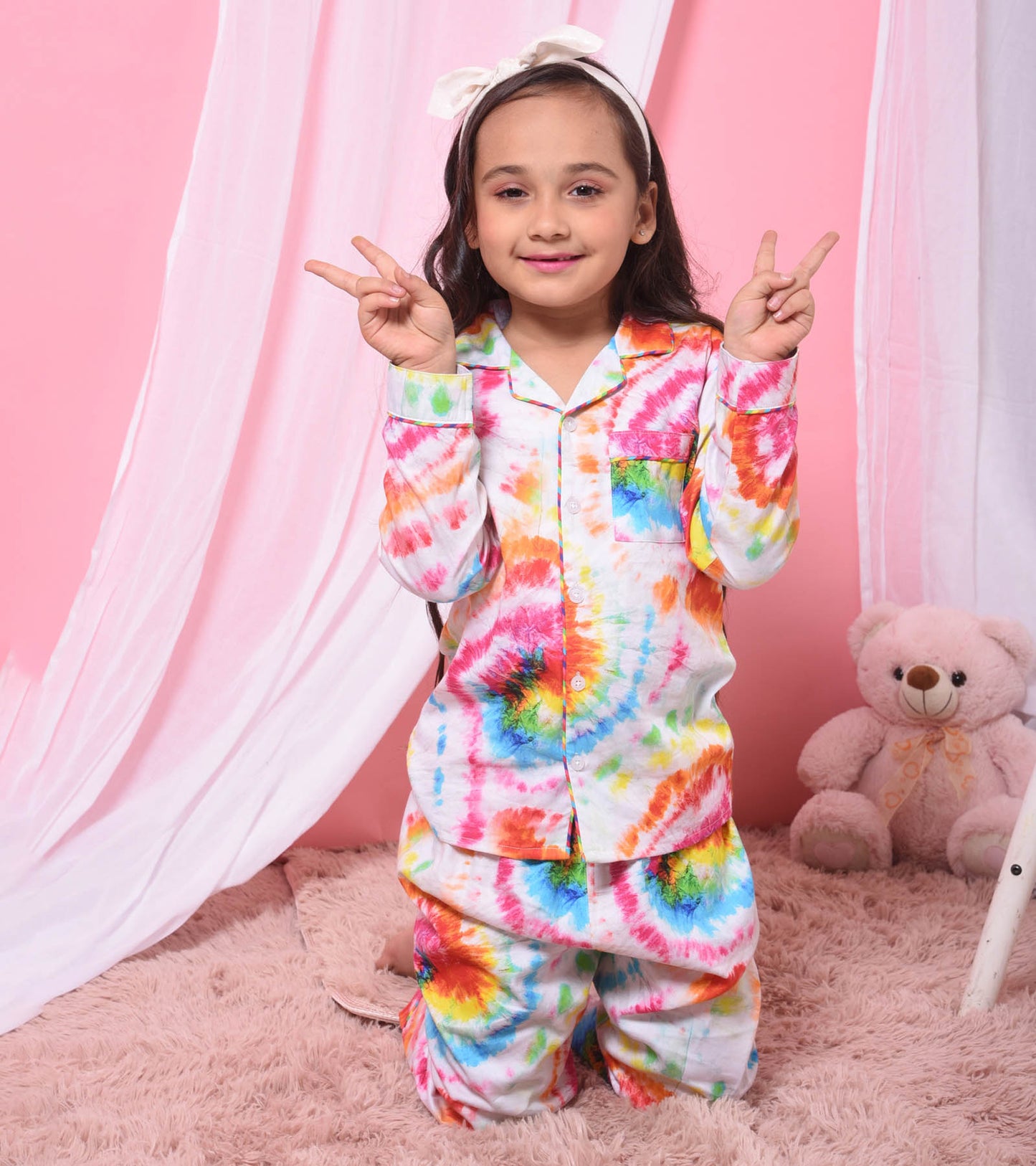 Modern Bandhani Printed Girls Nightsuit Set