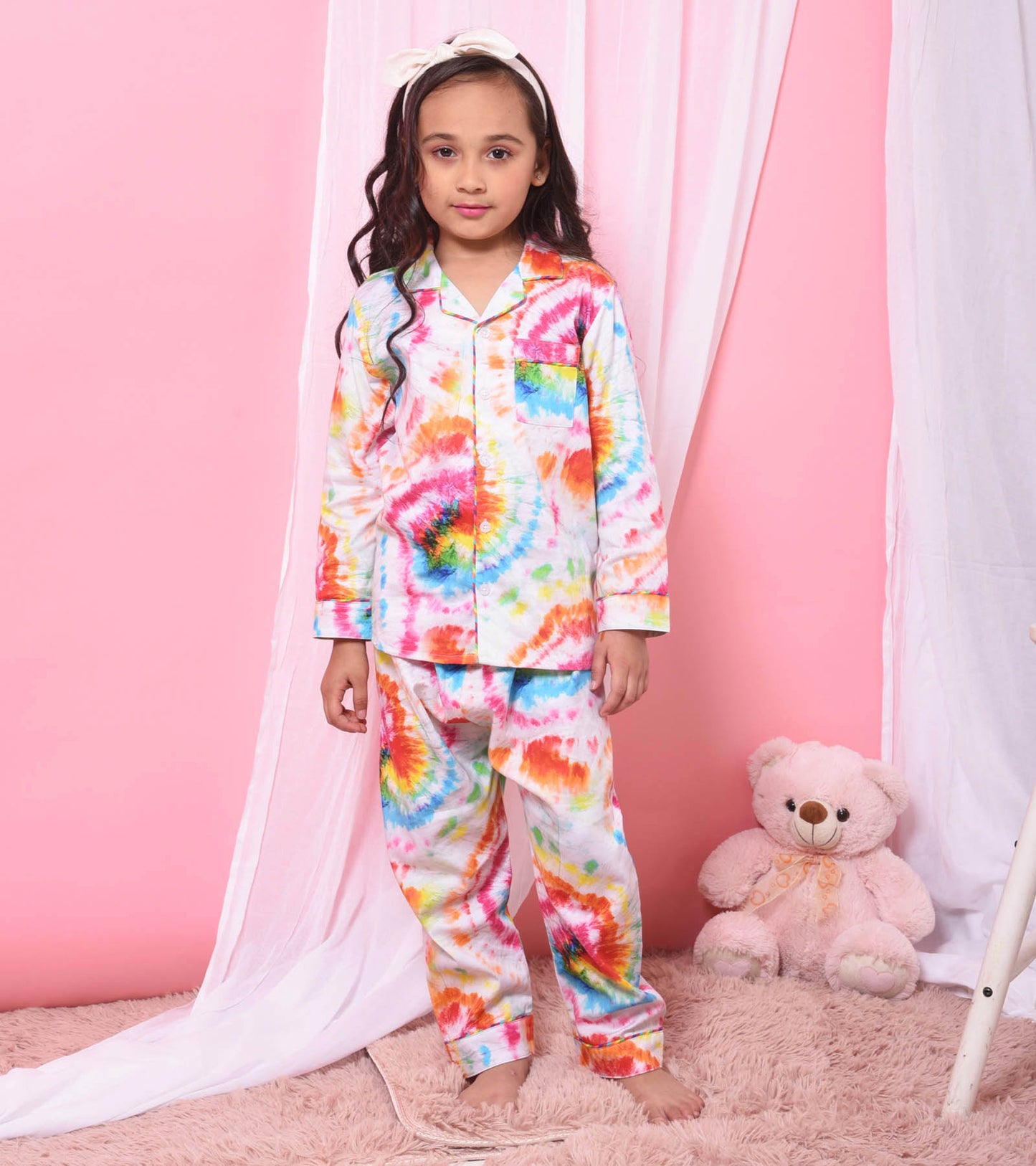 Modern Bandhani Printed Girls Nightsuit Set