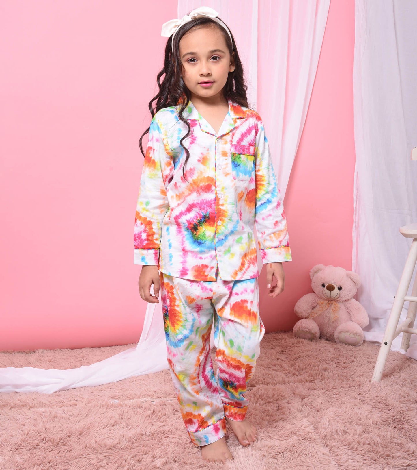 Modern Bandhani Printed Girls Nightsuit Set