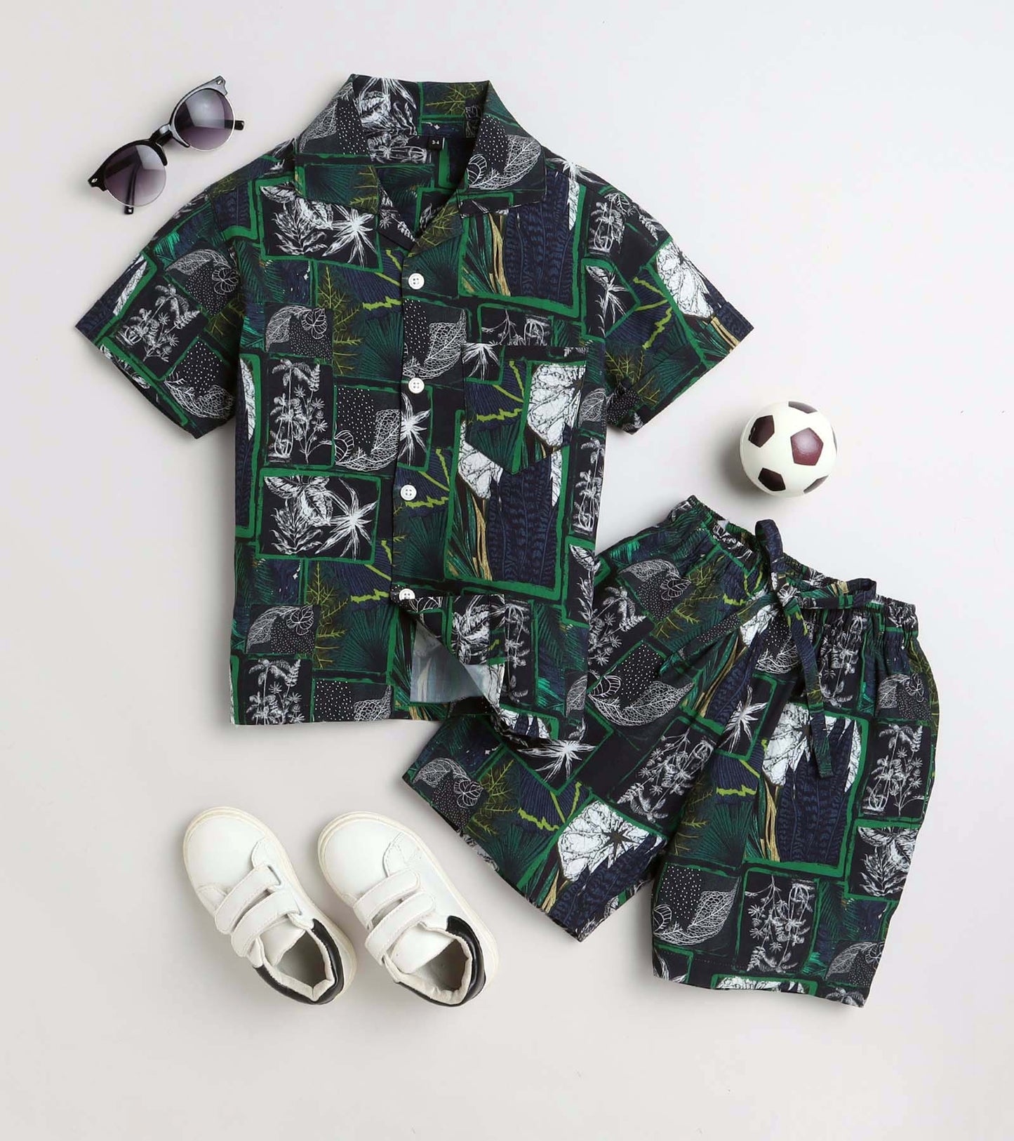 Multi Leaf in checks Printed Boys Co ord Set