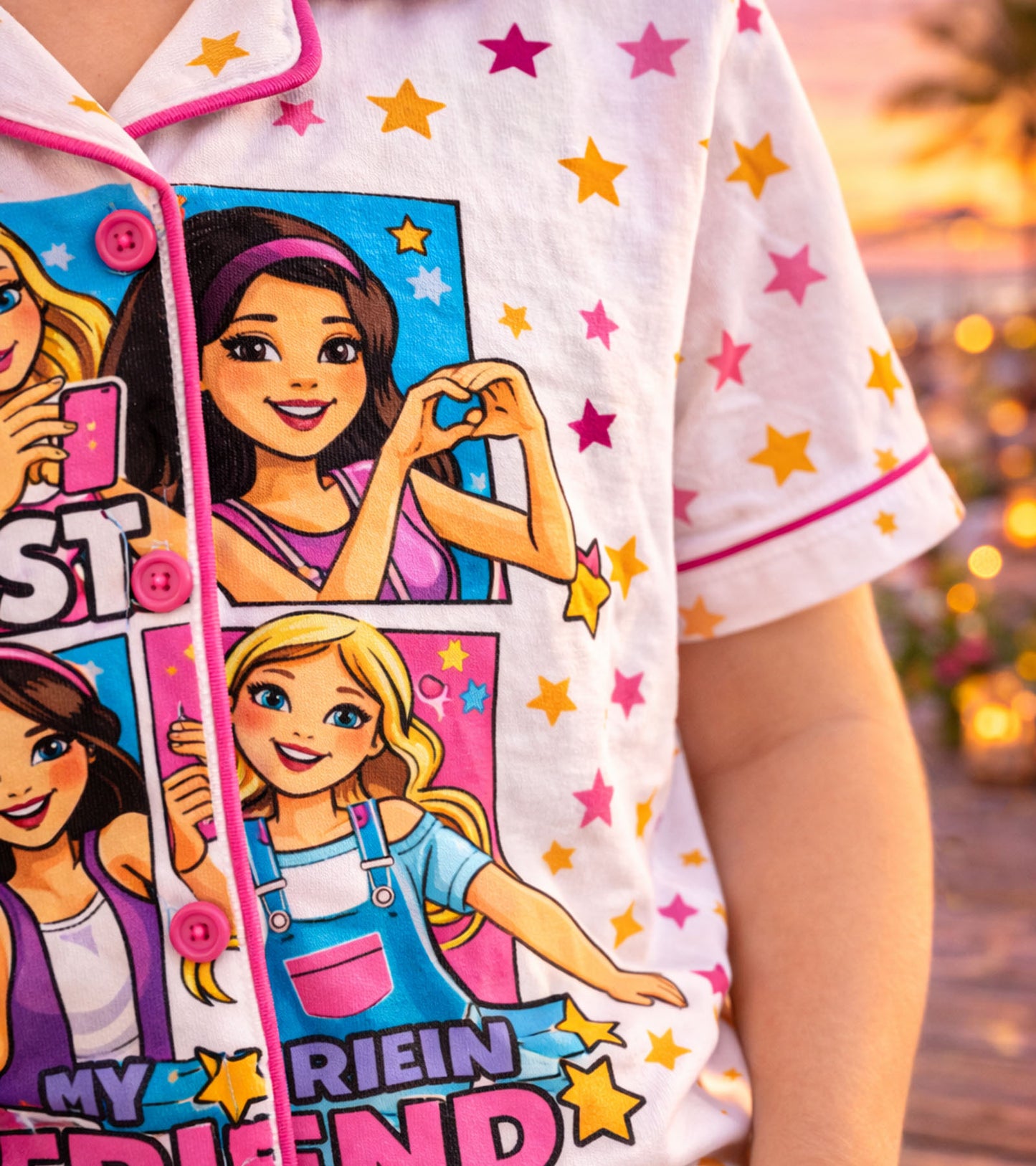 My Best Friend Printed Girls Pure Cotton Half Nightsuit Set