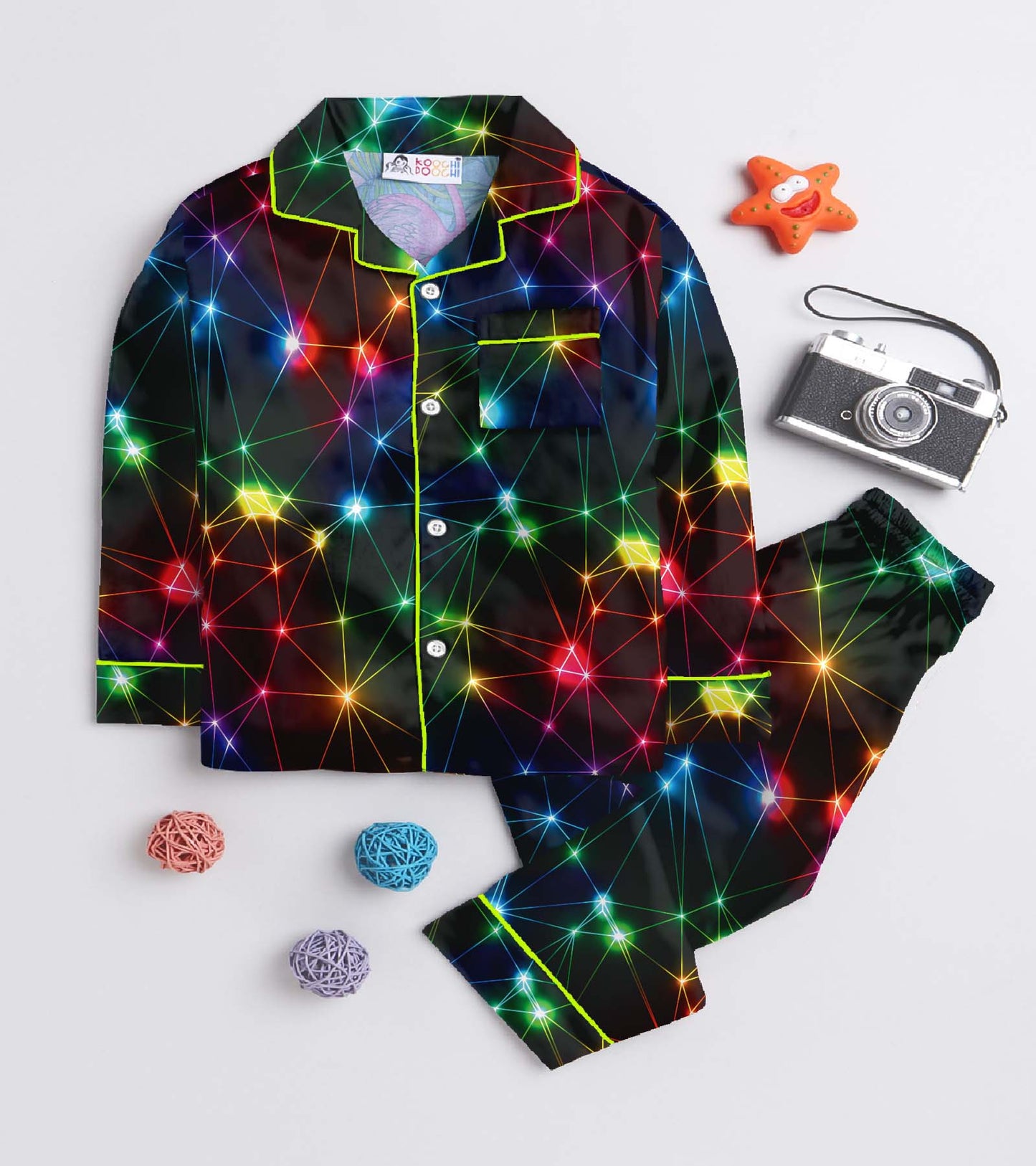 Neon Lights Printed Girls Pure Cotton Nightsuit Set