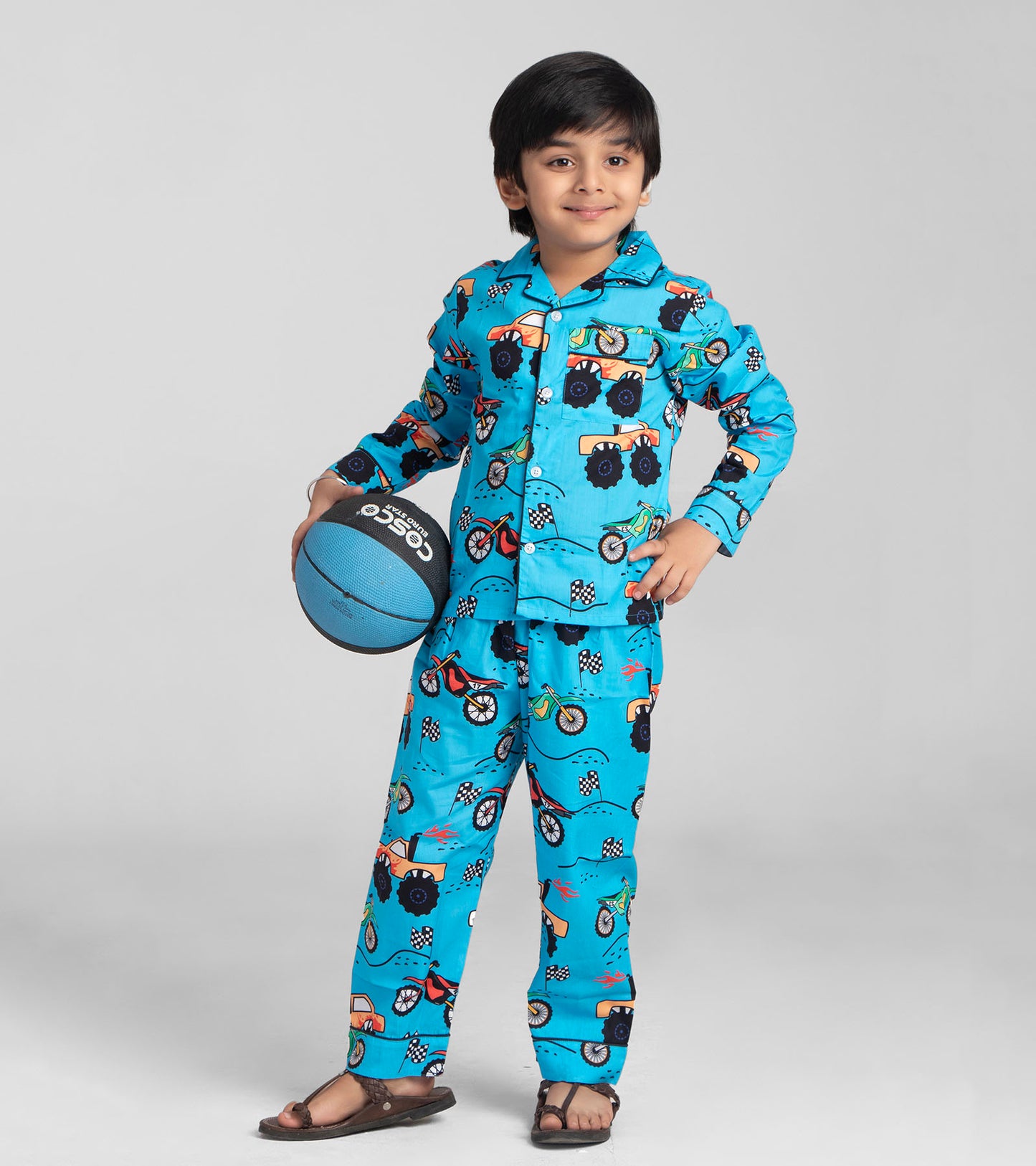 Road Truck Racking Printed Night Suit Set