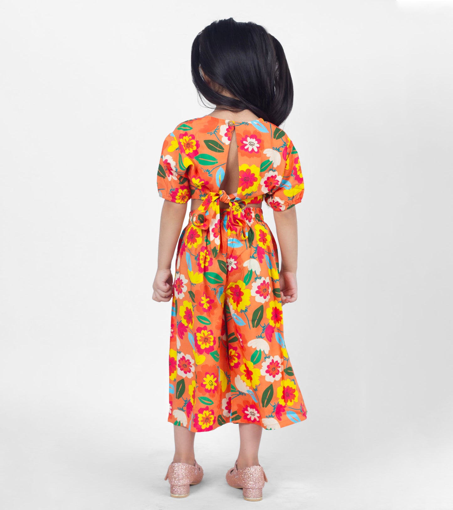 Orange Floral Printed Co ord Sets For Girls