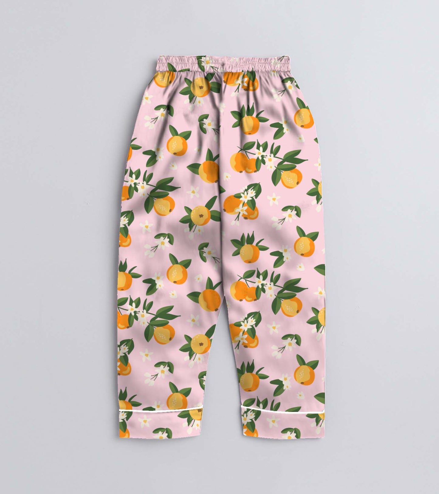 Orange Printed Girls Pure Cotton Nightsuit Set