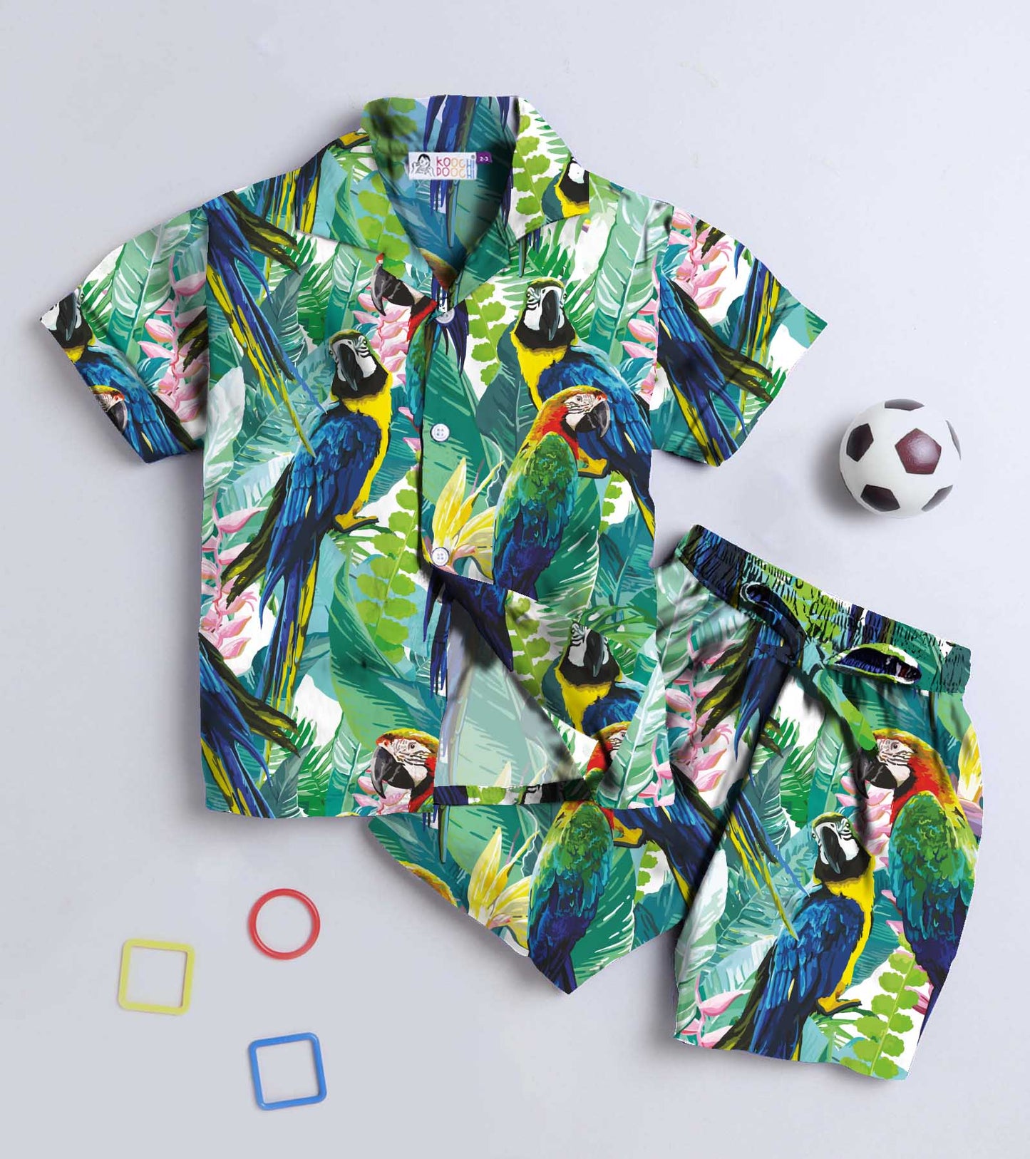 Green Parrot Printed Boys Co ord Set
