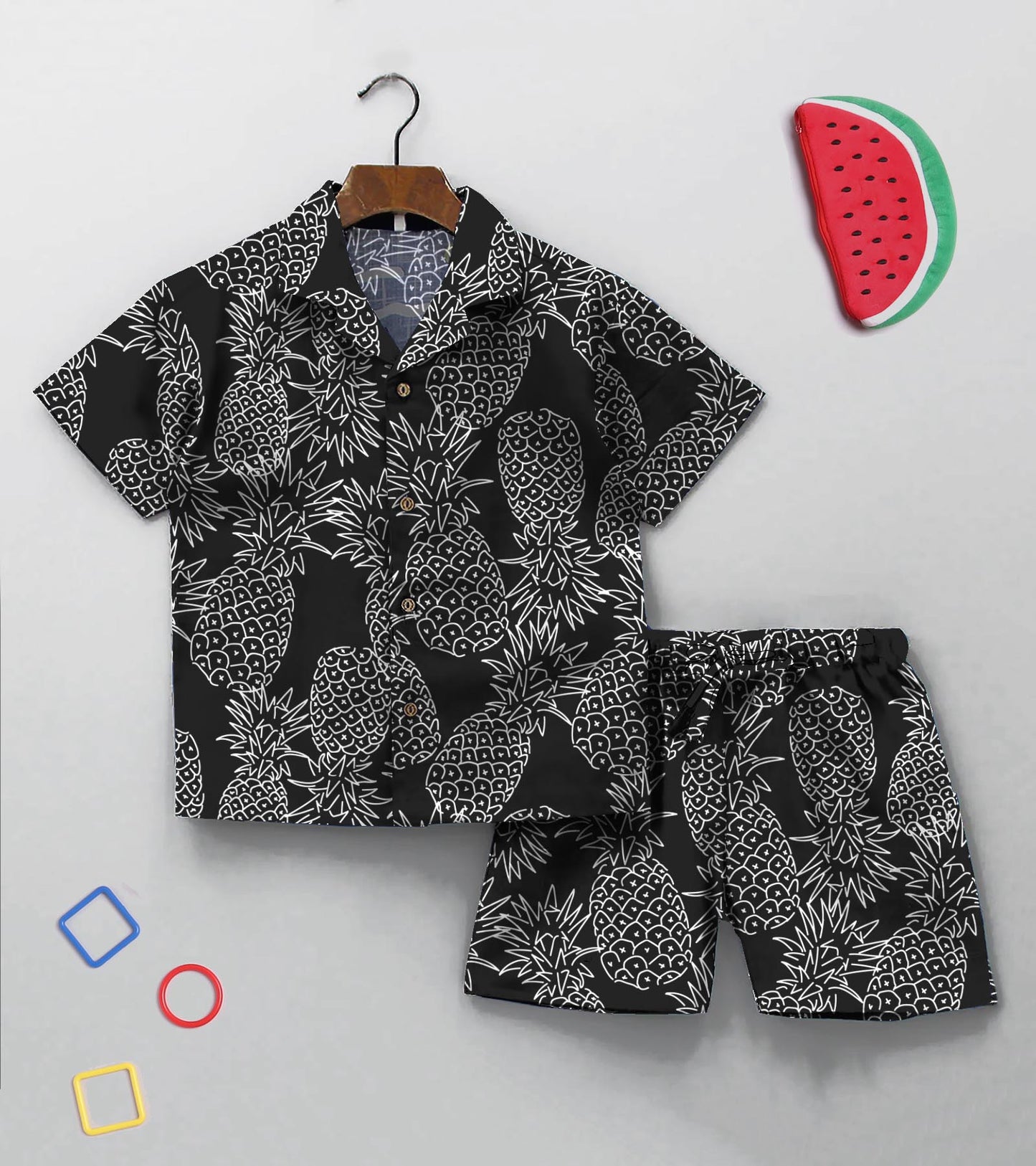 Pineapple Black Ground Printed Boys Co ord Set
