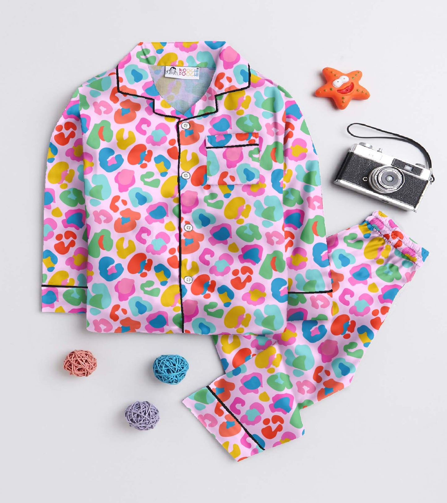 Pink Animal Skin Printed Girls Pure Cotton Nightsuit Set