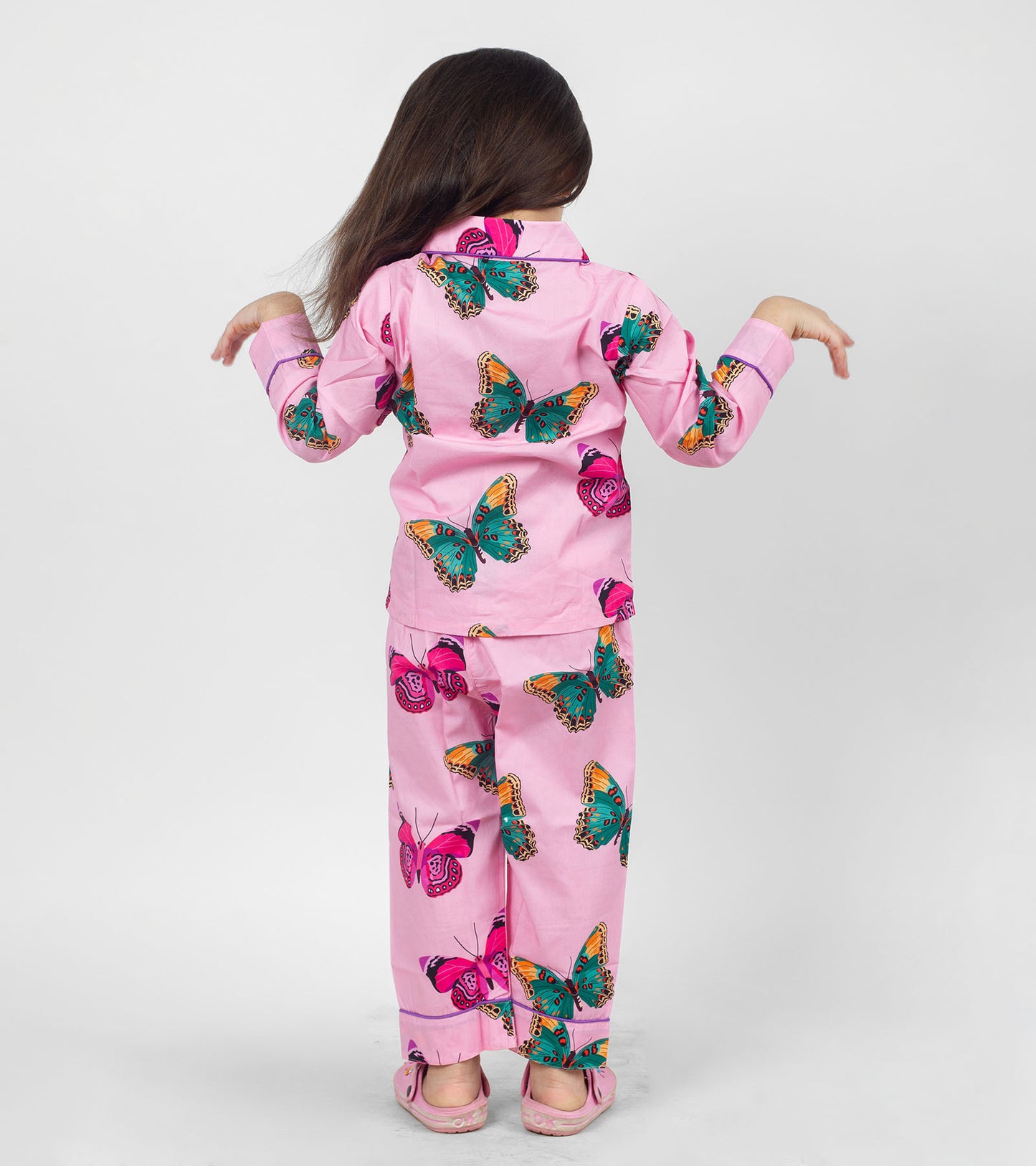 Pink Butterfly Printed Girls Nightsuit Set