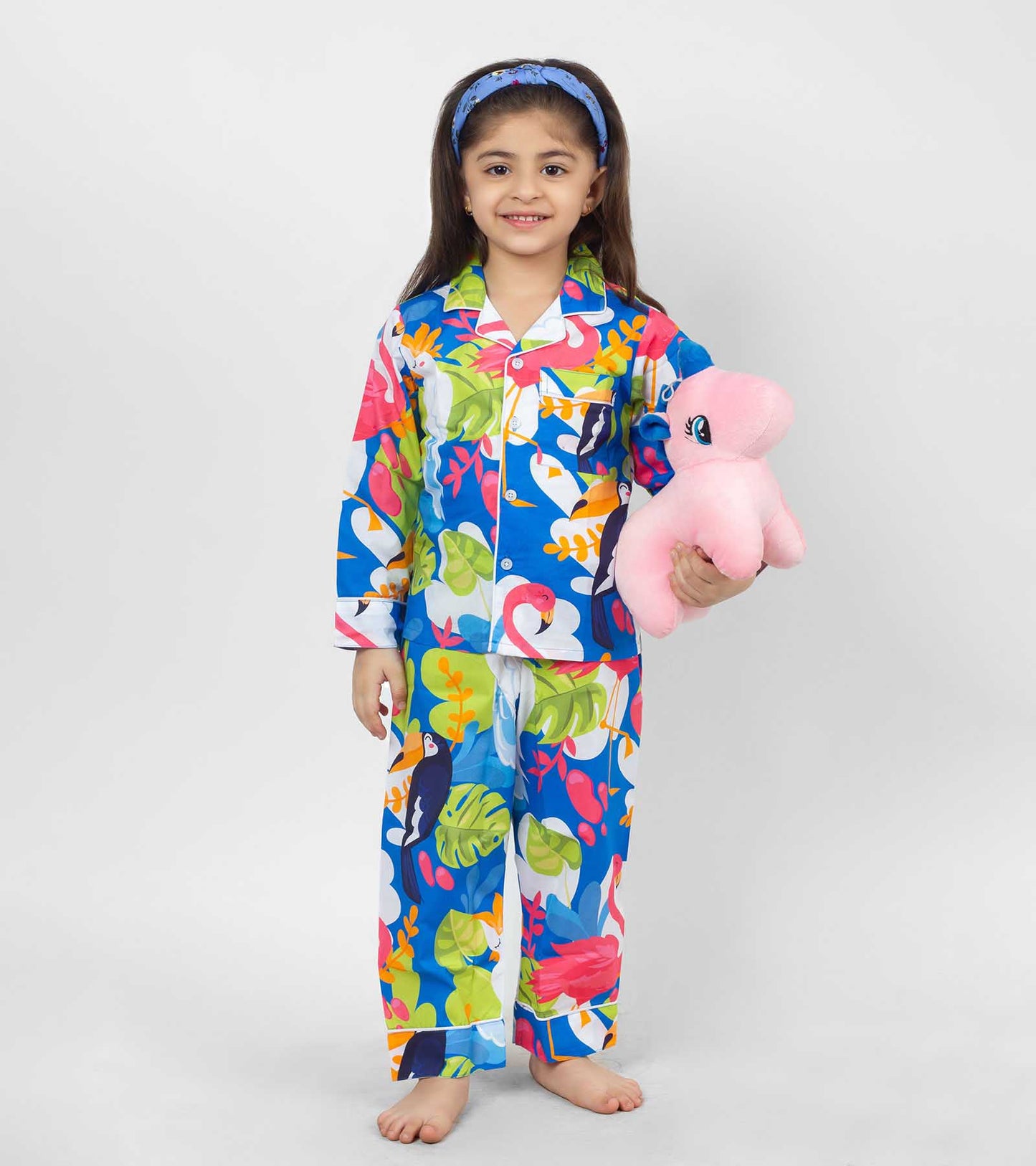 Pink Flamingo Printed Girls Nightsuit Set